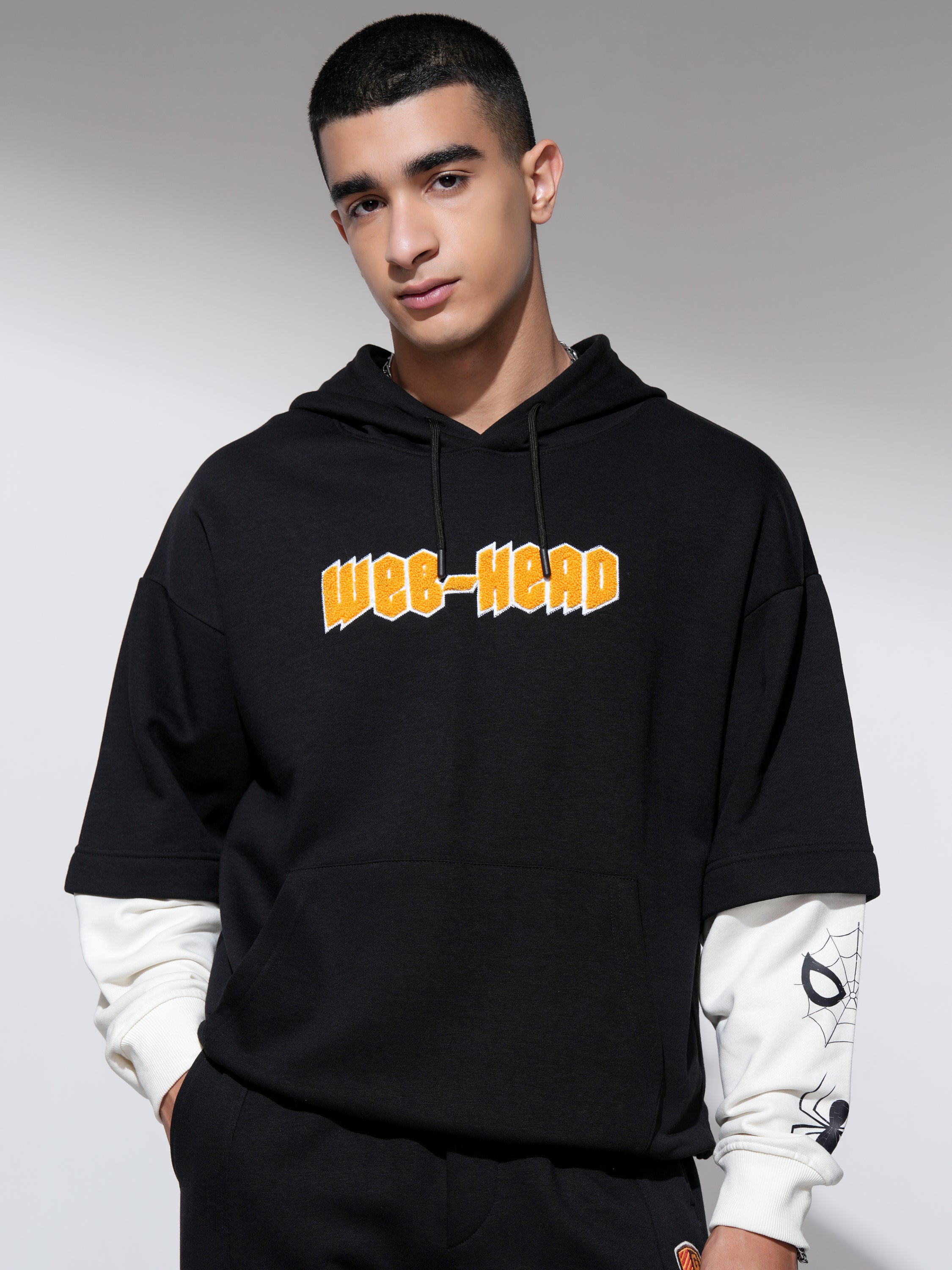 Marvel By Highlander Men Black Spider-Man Hooded Pullover Sweatshirt - Black - Image 3