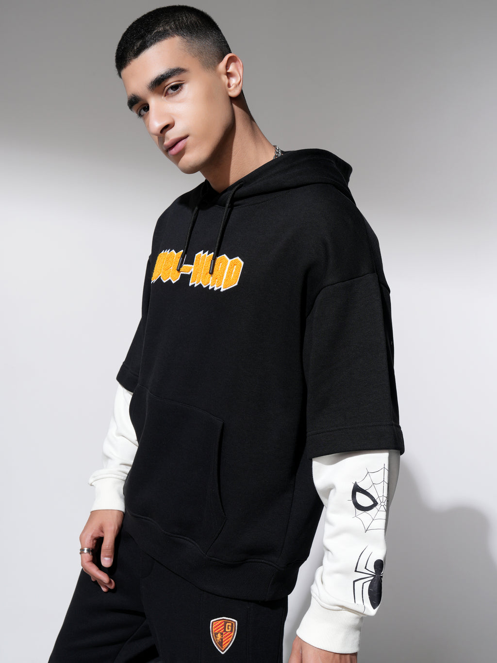 Marvel By Highlander Men Black Spider-Man Hooded Pullover Sweatshirt - Black - Image 4