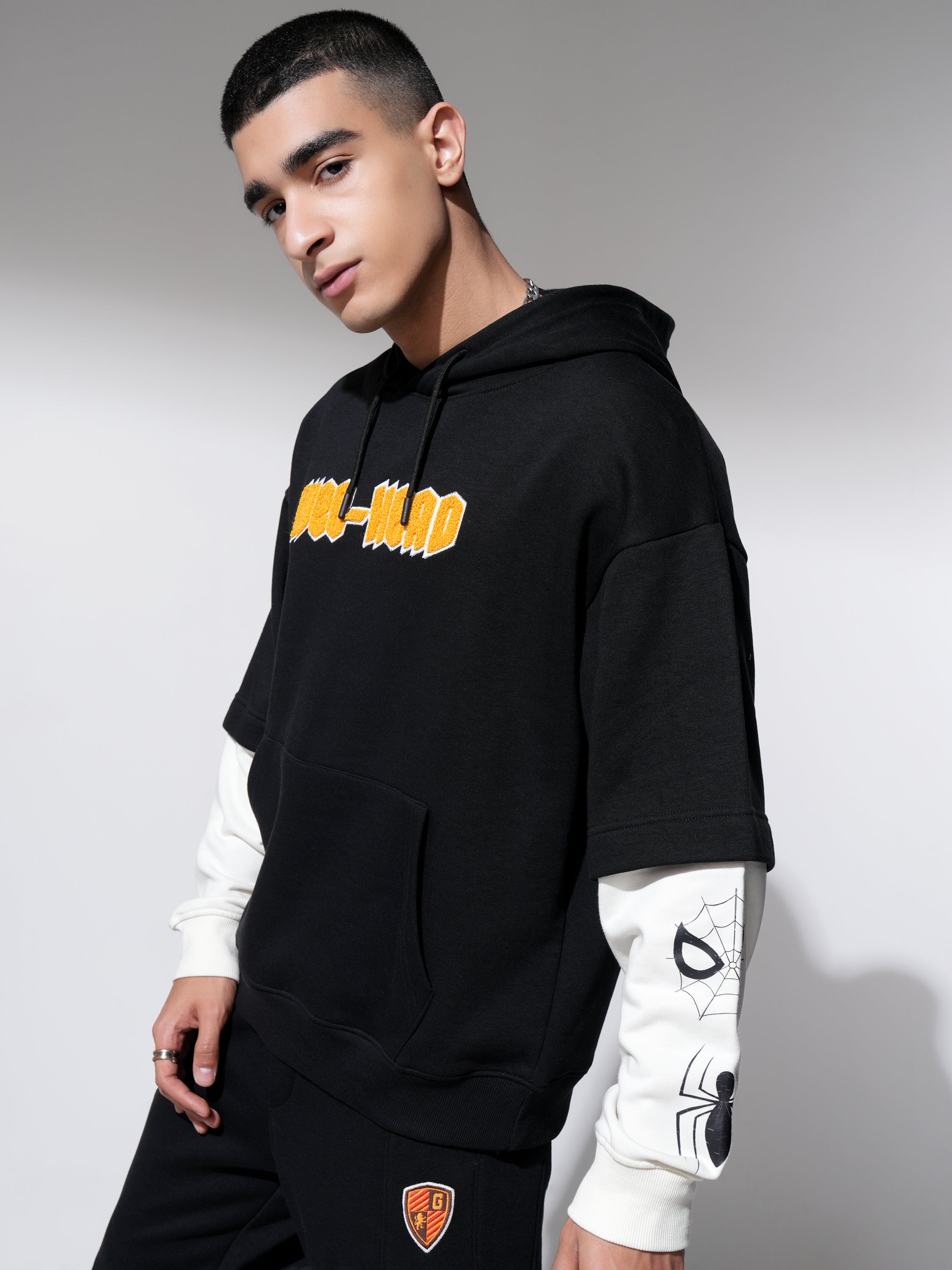 Marvel By Highlander Men Black Spider-Man Hooded Pullover Sweatshirt - Black - Image 4