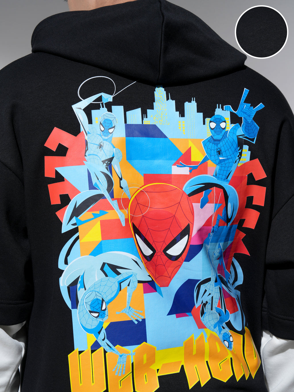 Marvel By Highlander Men Black Spider-Man Hooded Pullover Sweatshirt - Black - Image 5