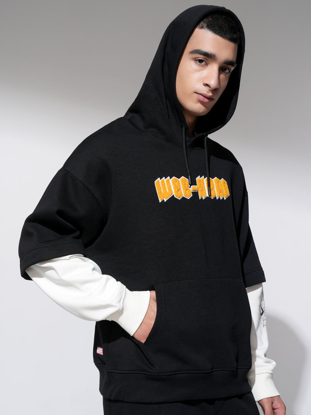Marvel By Highlander Men Black Spider-Man Hooded Pullover Sweatshirt - Black - Image 6