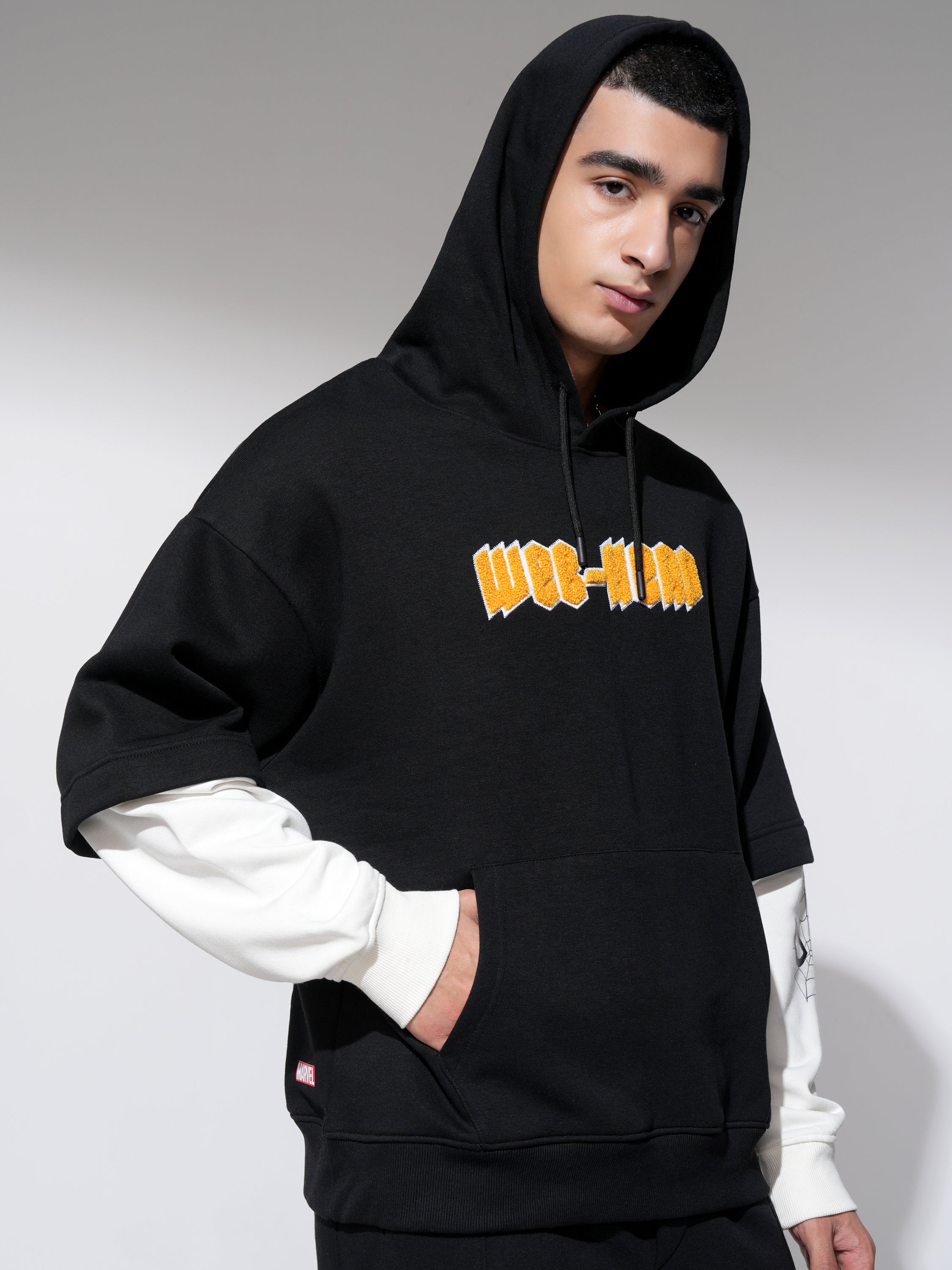 Marvel By Highlander Men Black Spider-Man Hooded Pullover Sweatshirt - Black - Image 6