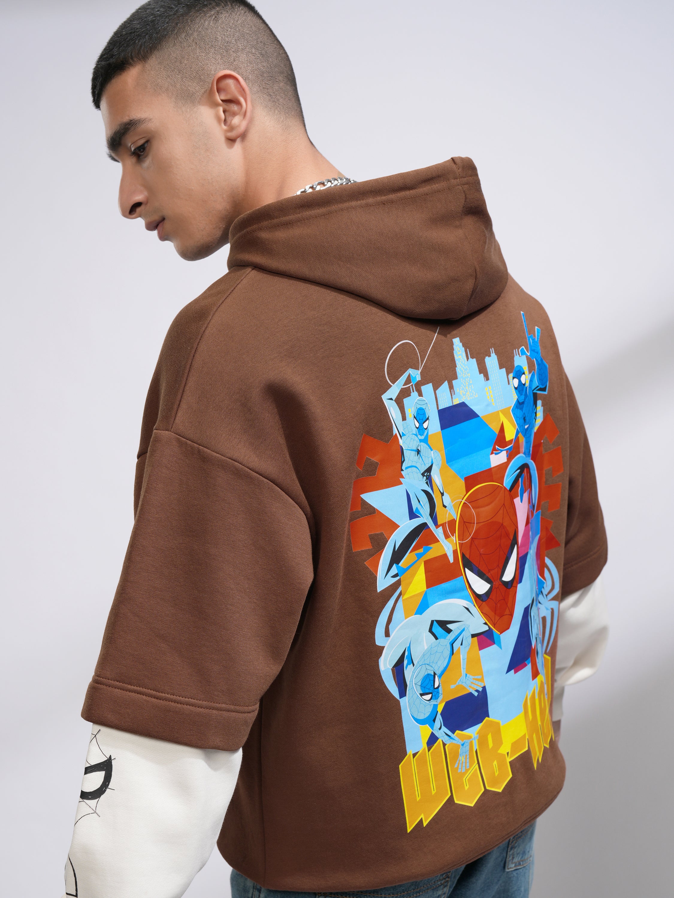 Marvel By Highlander Men Brown Spider-Man Hooded Pullover Sweatshirt - Brown - Image 1