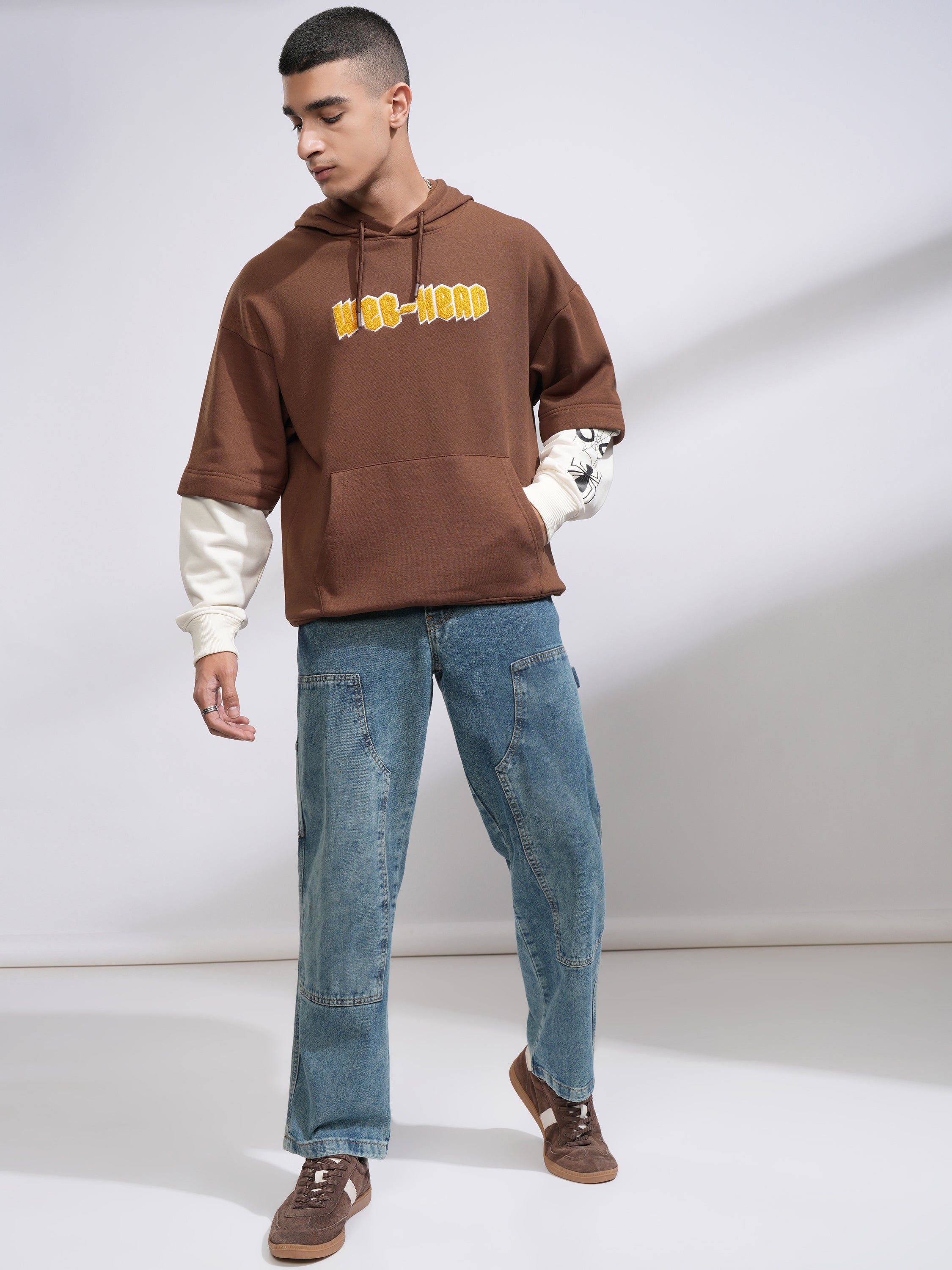 Marvel By Highlander Men Brown Spider-Man Hooded Pullover Sweatshirt - Brown - Image 2