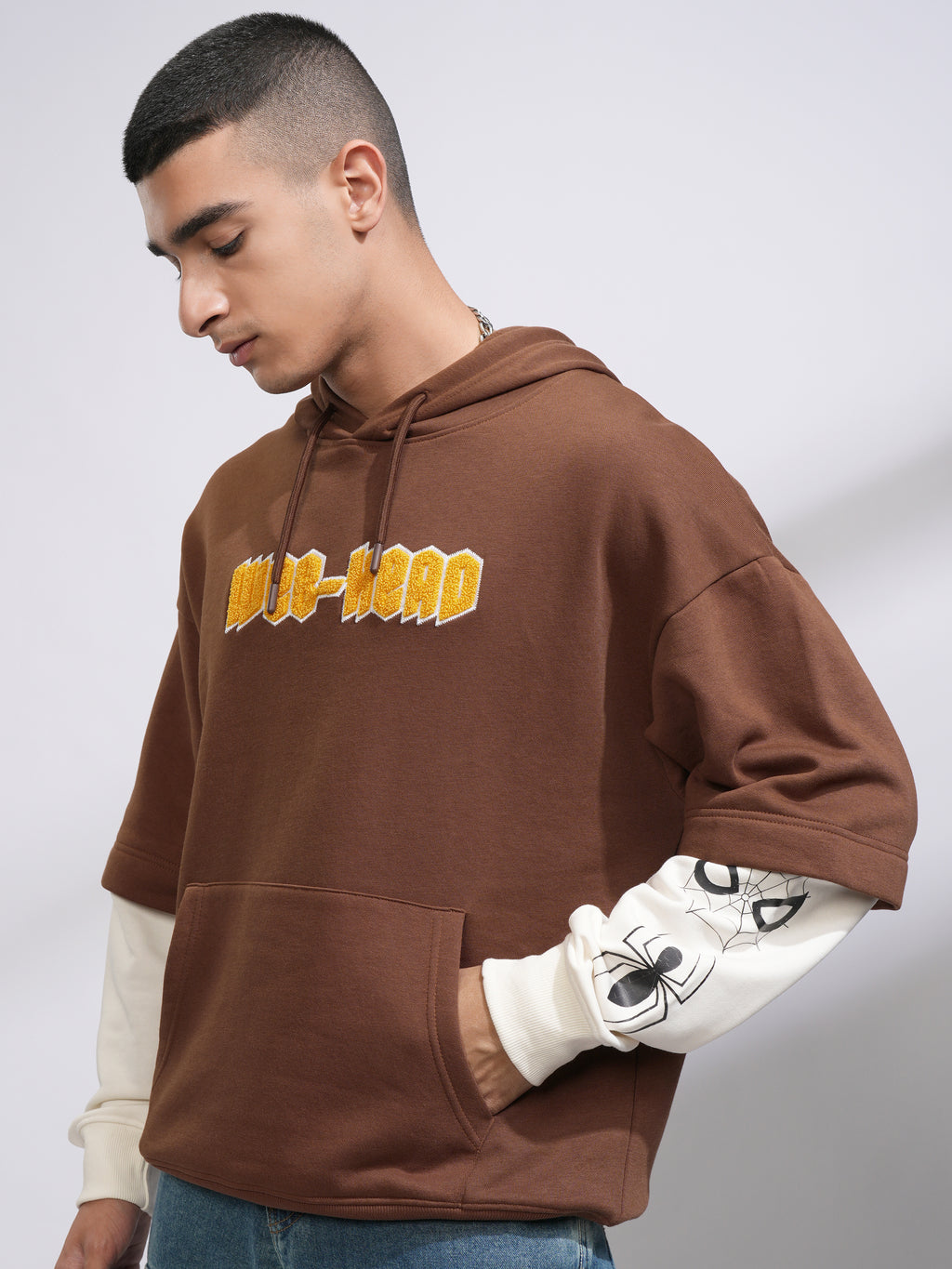 Marvel By Highlander Men Brown Spider-Man Hooded Pullover Sweatshirt - Brown - Image 4