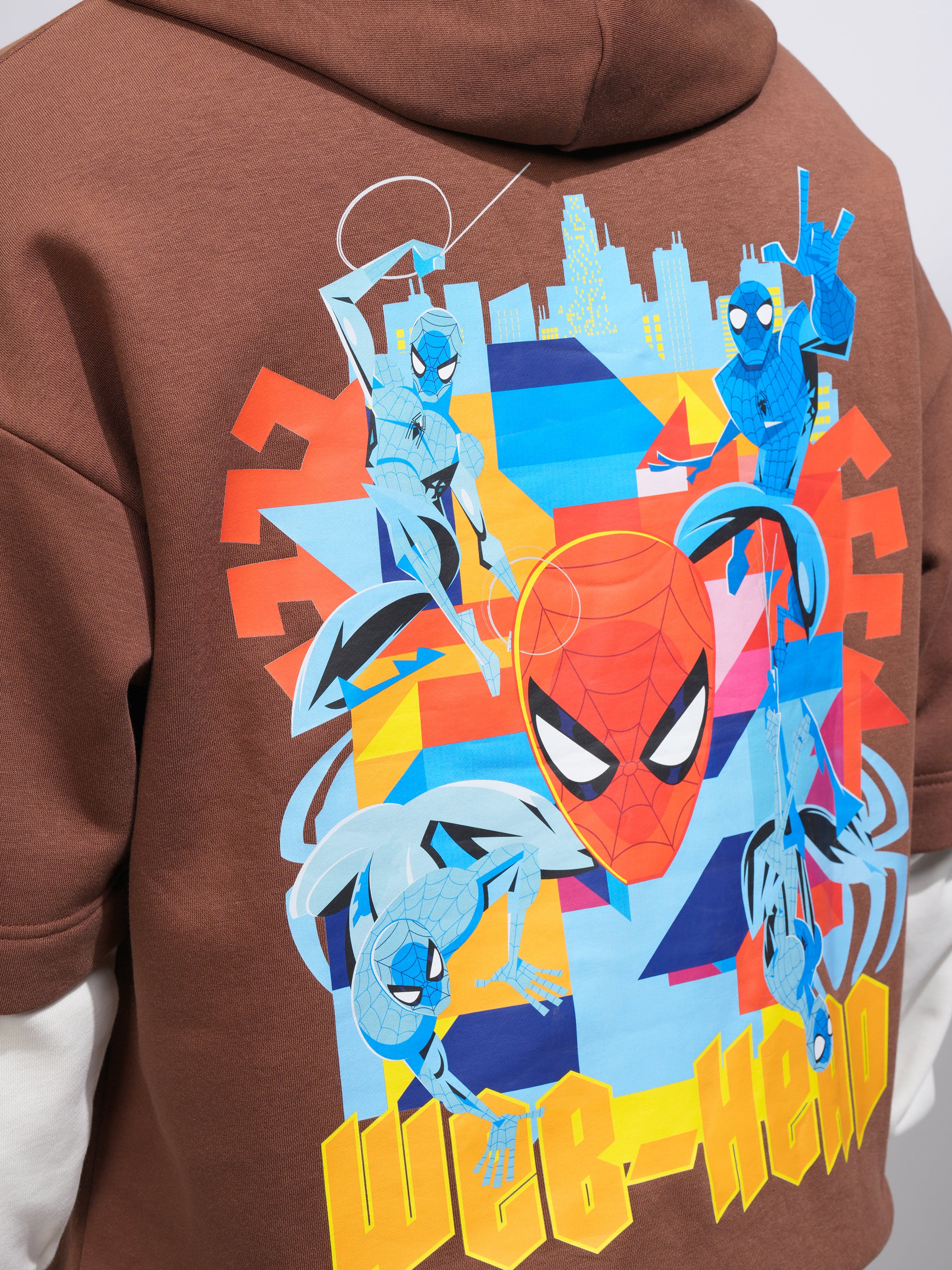 Marvel By Highlander Men Brown Spider-Man Hooded Pullover Sweatshirt - Brown - Image 8