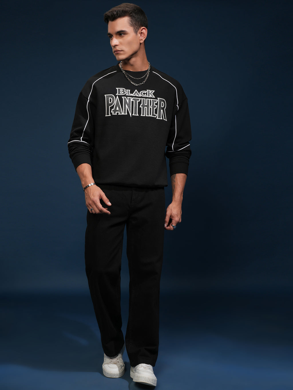 Marvel By Highlander Men Black Black Panther Round Neck Pullover Sweatshirt - Black - Image 2
