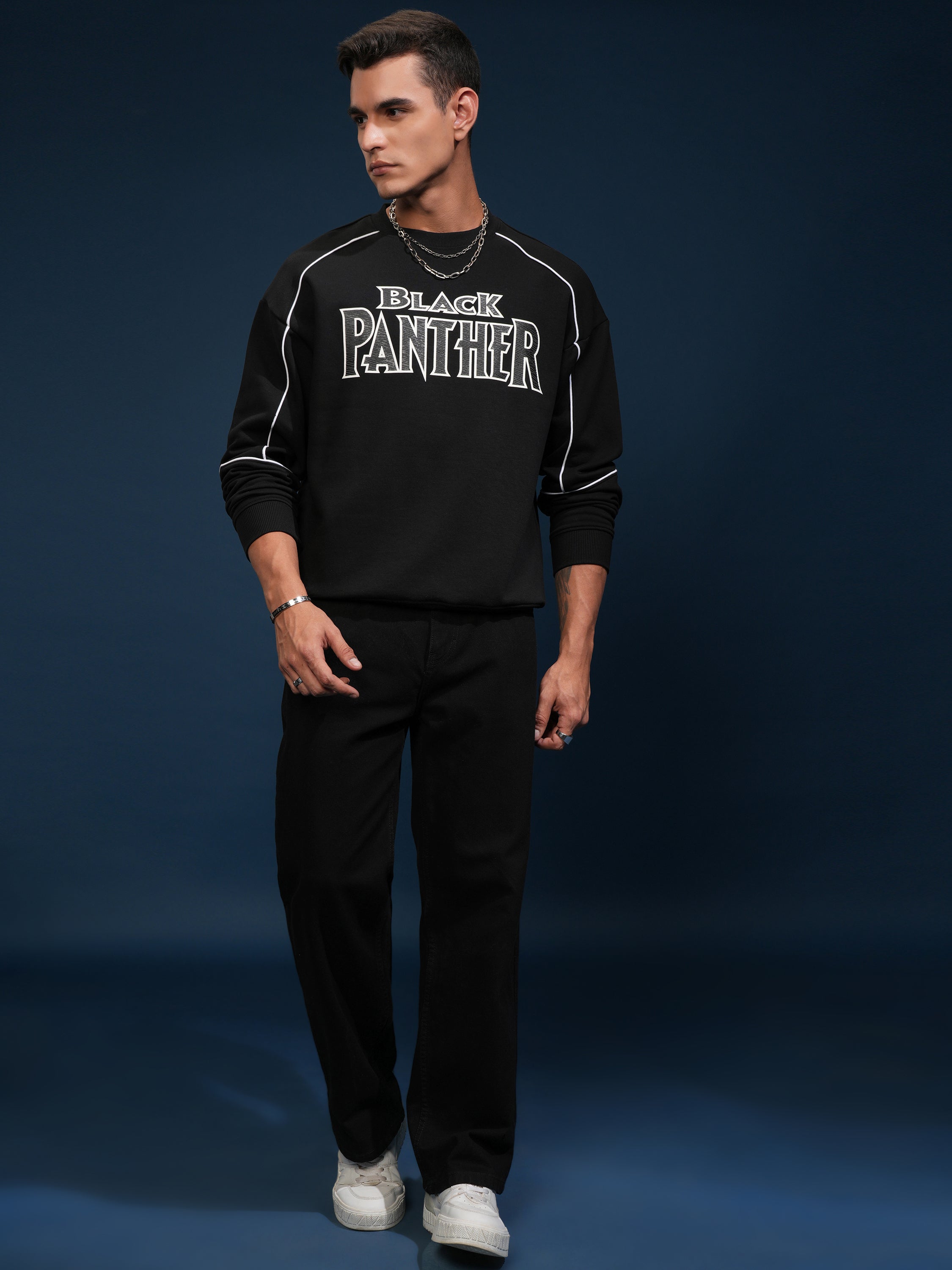 Marvel By Highlander Men Black Black Panther Round Neck Pullover Sweatshirt - Black - Image 2