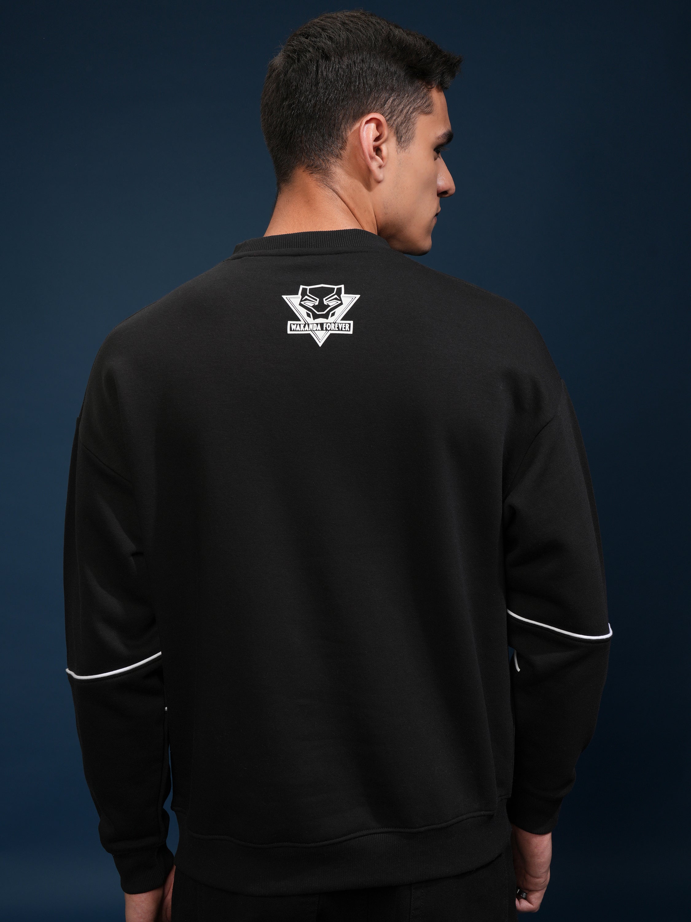 Marvel By Highlander Men Black Black Panther Round Neck Pullover Sweatshirt - Black - Image 3