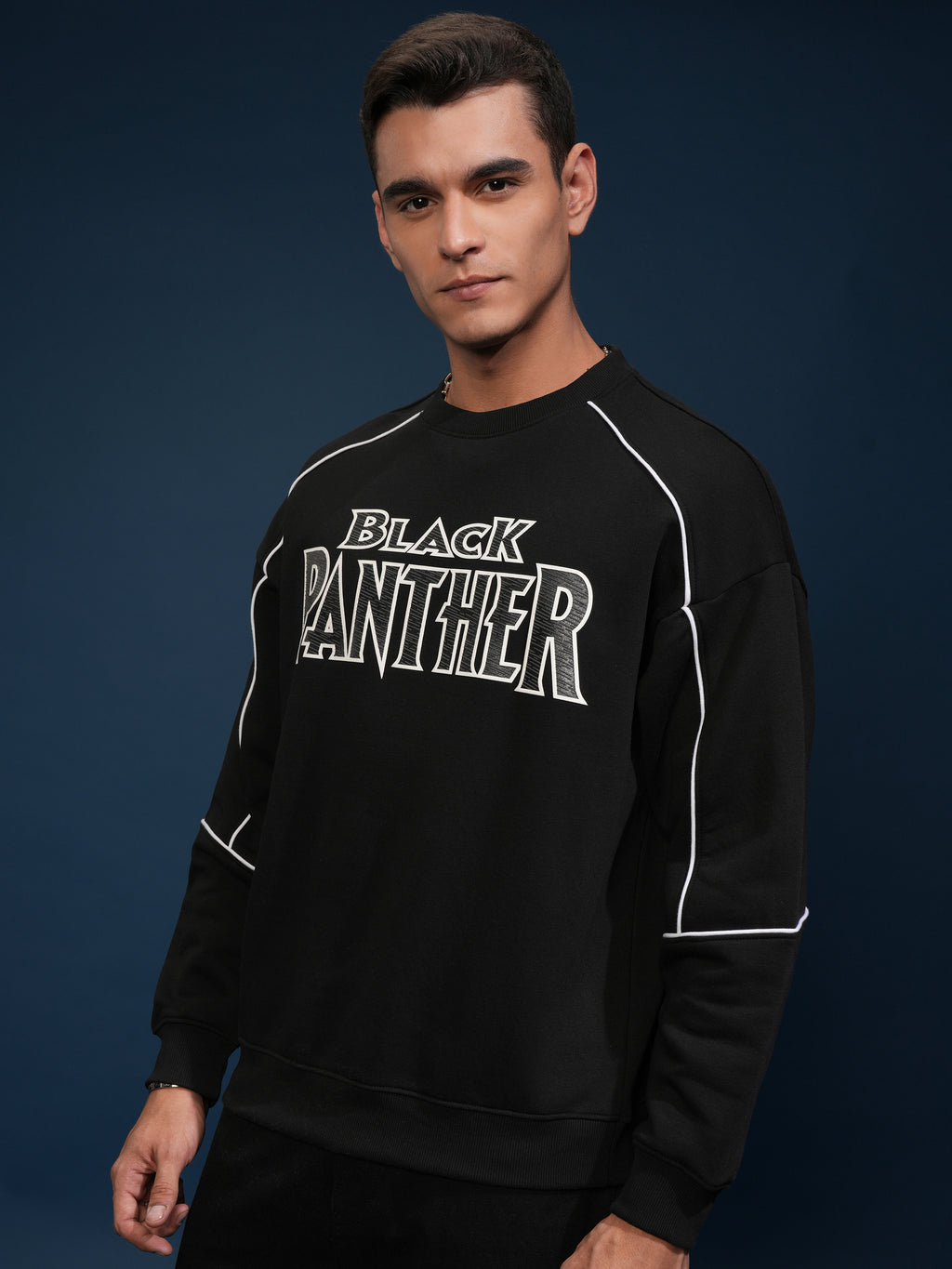 Marvel By Highlander Men Black Black Panther Round Neck Pullover Sweatshirt - Black - Image 4