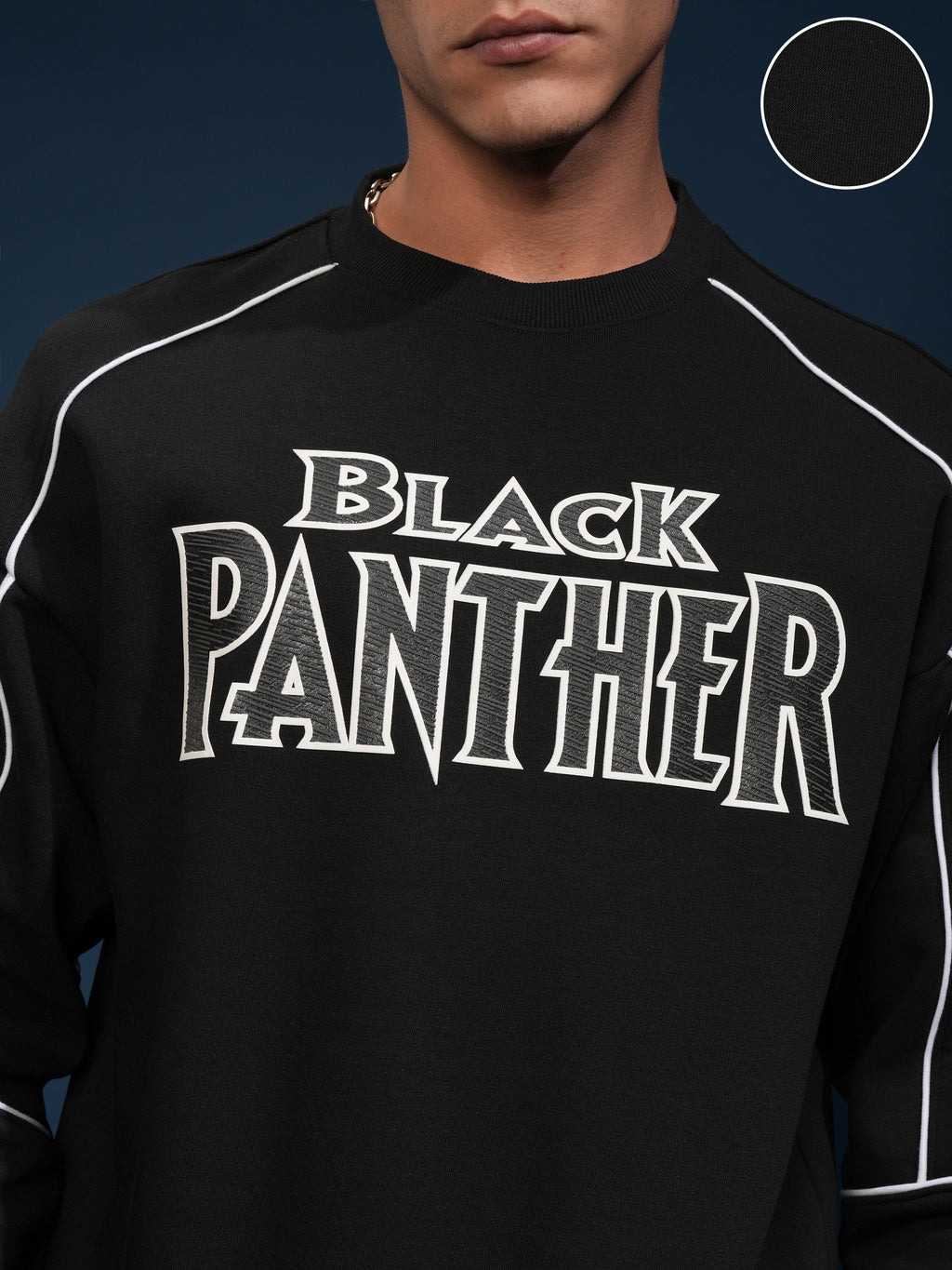 Marvel By Highlander Men Black Black Panther Round Neck Pullover Sweatshirt - Black - Image 5