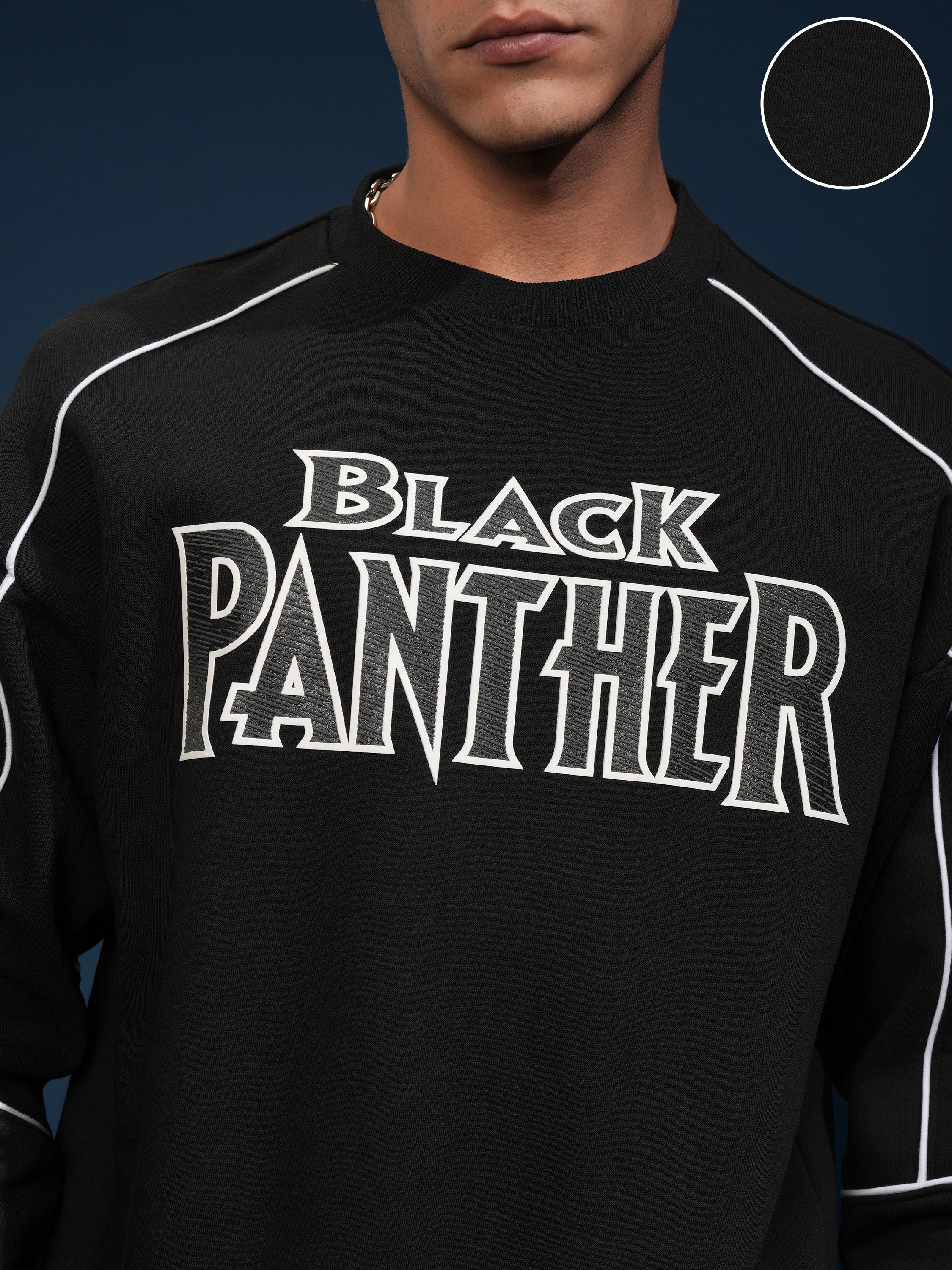 Marvel By Highlander Men Black Black Panther Round Neck Pullover Sweatshirt - Black - Image 5