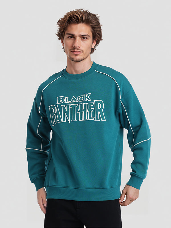 Marvel By Highlander Men Teal Black Panther Round Neck Pullover Sweatshirt - Teal - Image 1