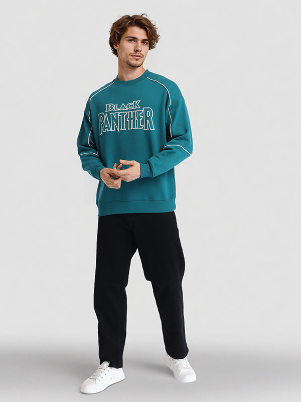 Marvel By Highlander Men Teal Black Panther Round Neck Pullover Sweatshirt - Teal - Image 2