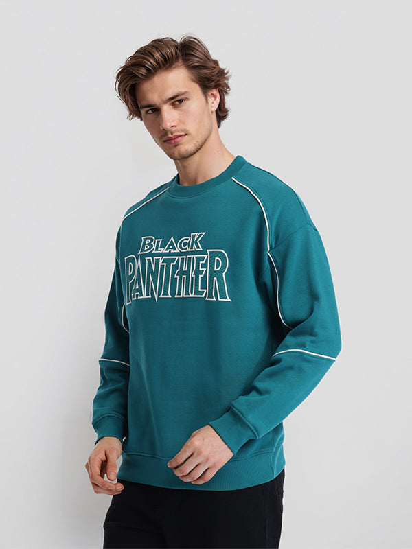 Marvel By Highlander Men Teal Black Panther Round Neck Pullover Sweatshirt - Teal - Image 4