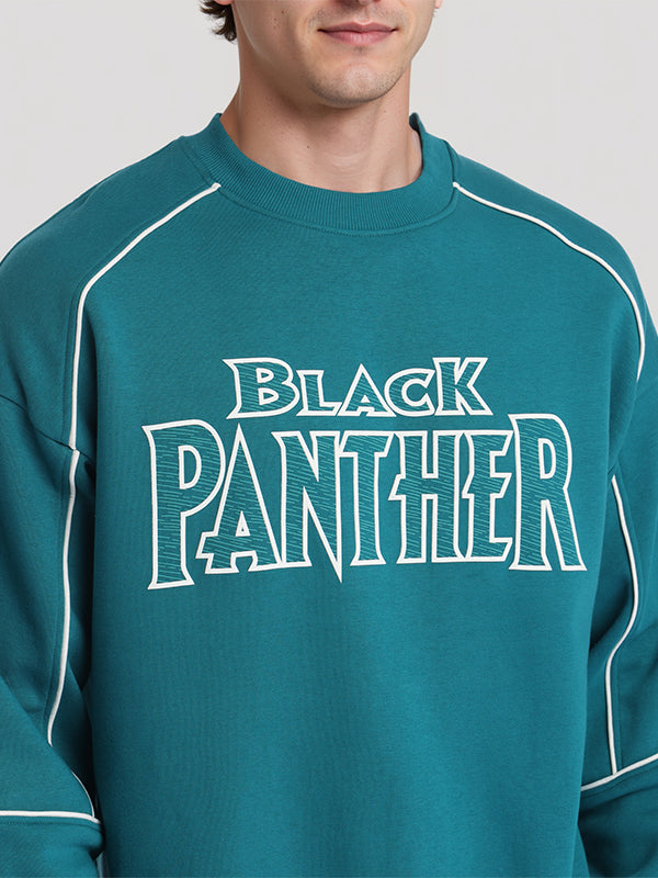 Marvel By Highlander Men Teal Black Panther Round Neck Pullover Sweatshirt - Teal - Image 5