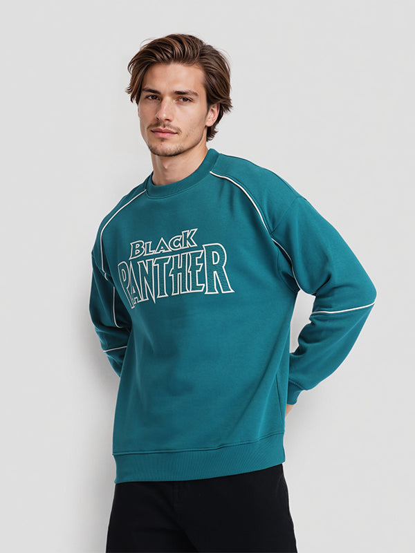 Marvel By Highlander Men Teal Black Panther Round Neck Pullover Sweatshirt - Teal - Image 6