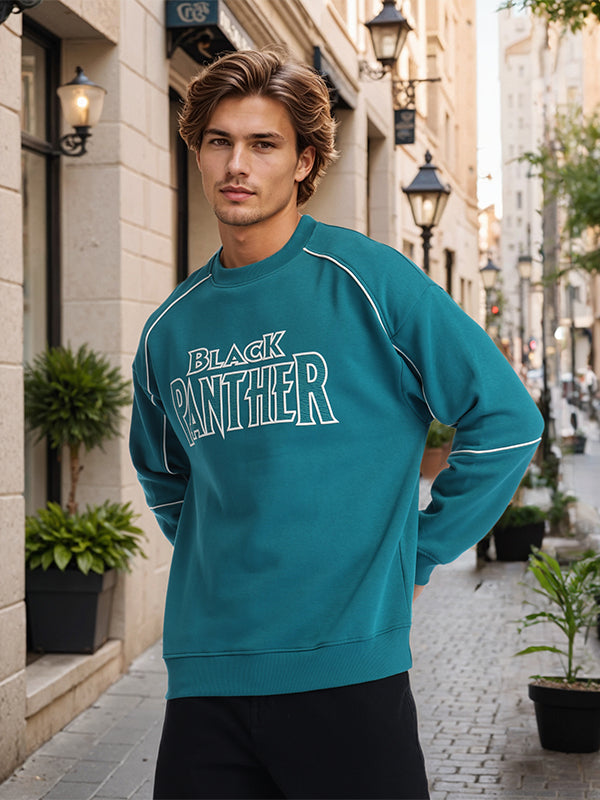 Marvel By Highlander Men Teal Black Panther Round Neck Pullover Sweatshirt - Teal - Image 7