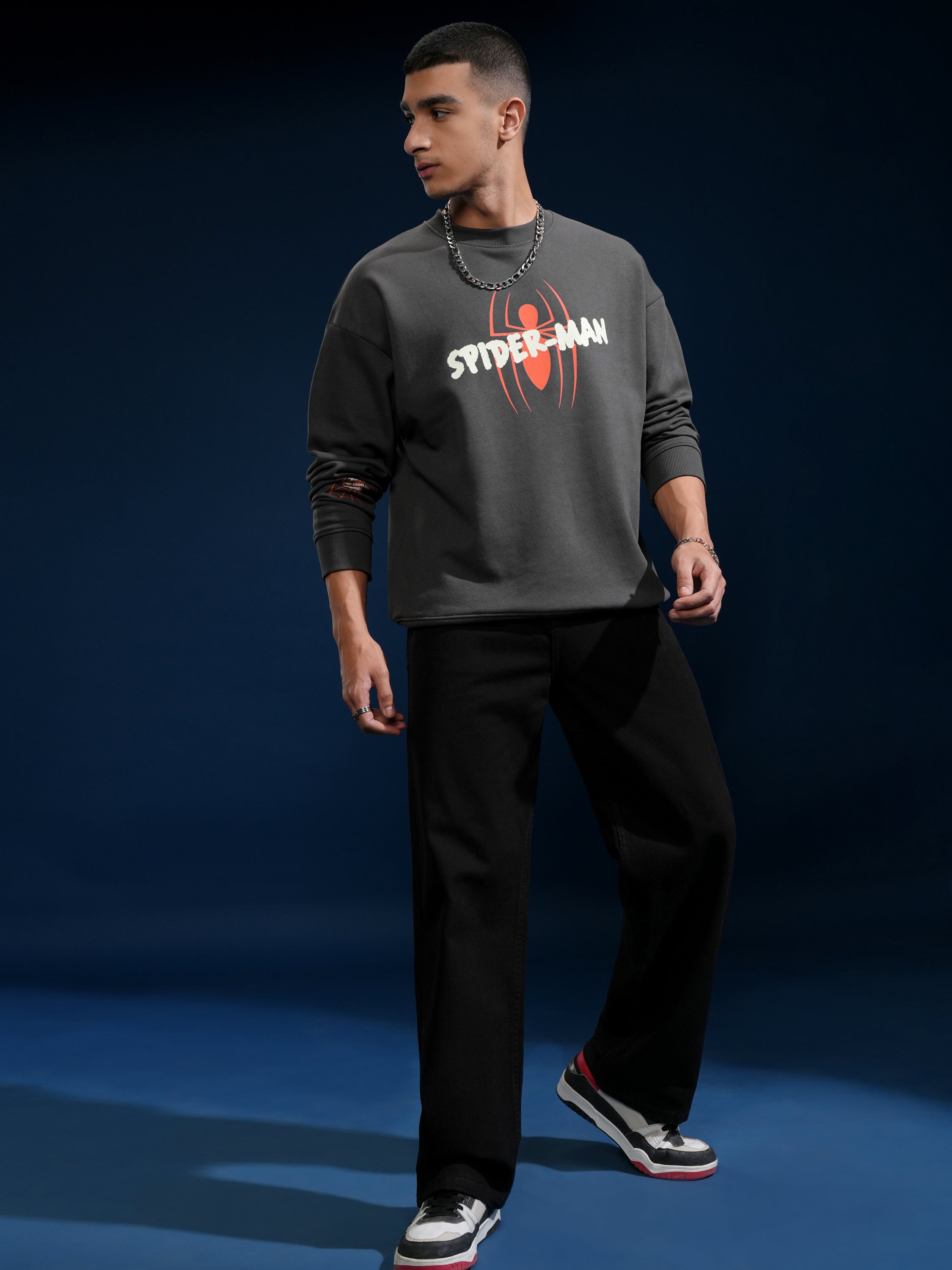Marvel By Highlander Men Grey Spider-Man Round Neck Pullover Sweatshirt - Grey - Image 2