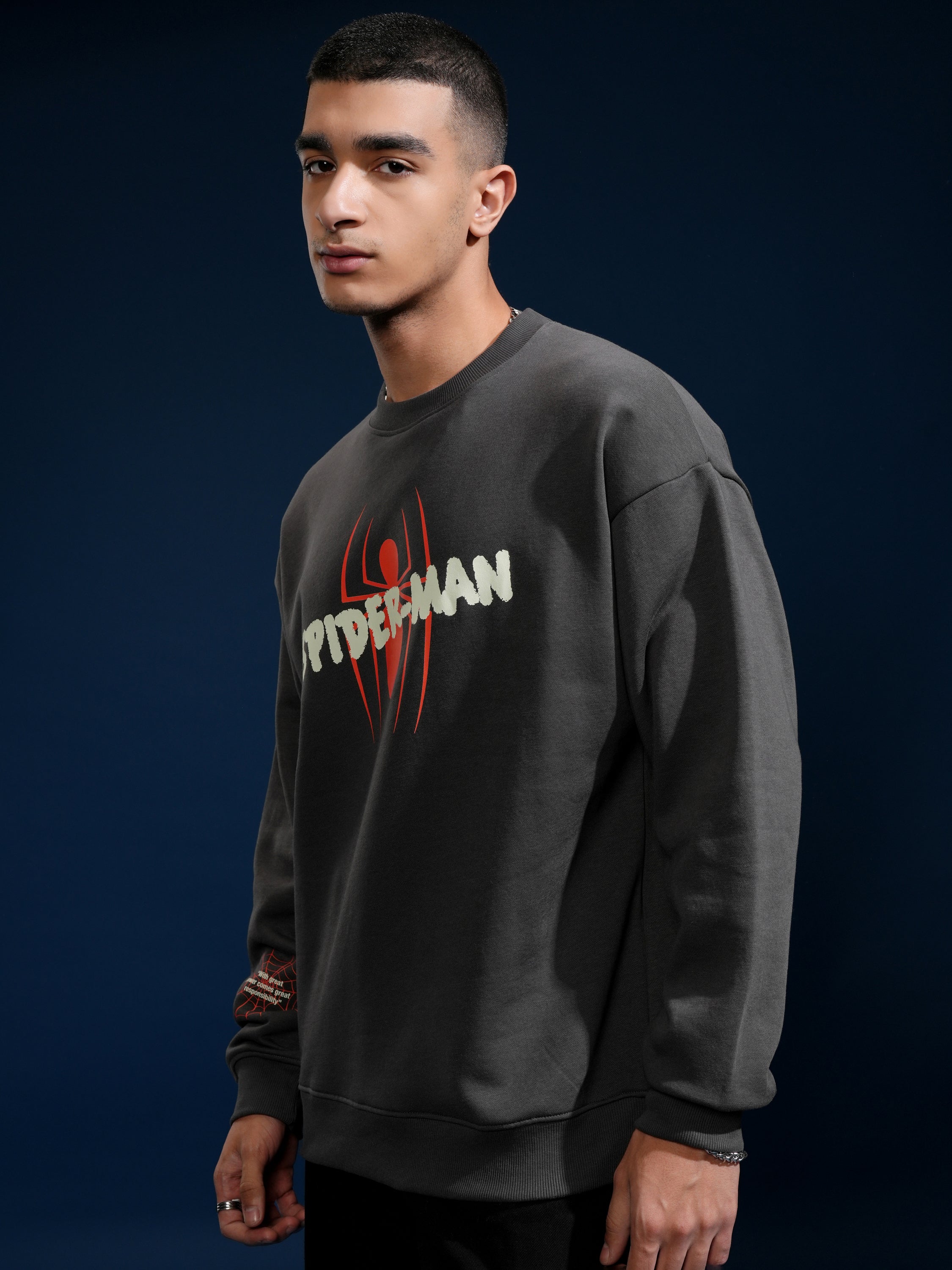 Marvel By Highlander Men Grey Spider-Man Round Neck Pullover Sweatshirt - Grey - Image 4