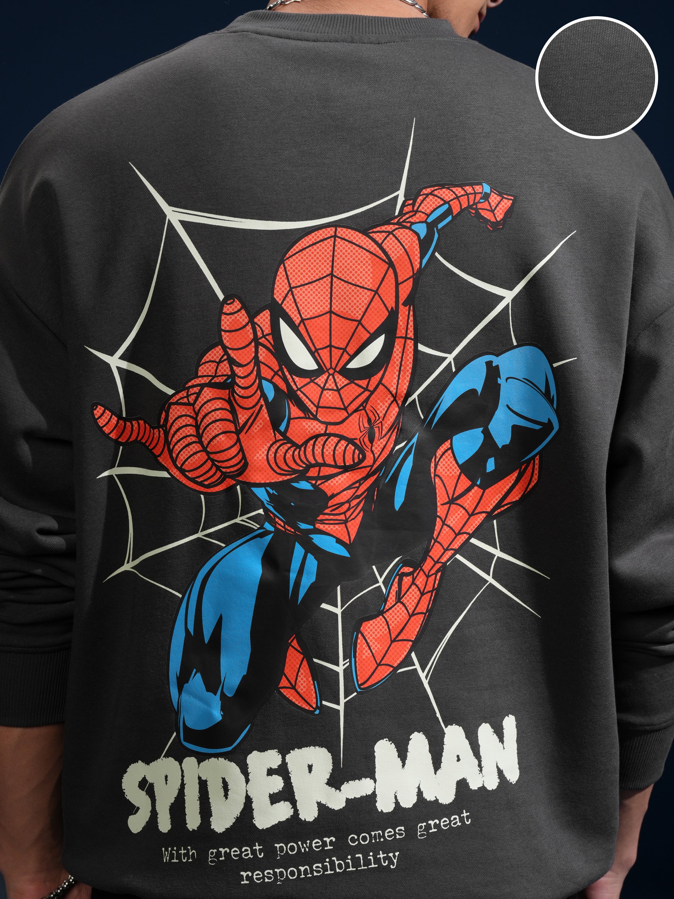 Marvel By Highlander Men Grey Spider-Man Round Neck Pullover Sweatshirt - Grey - Image 5