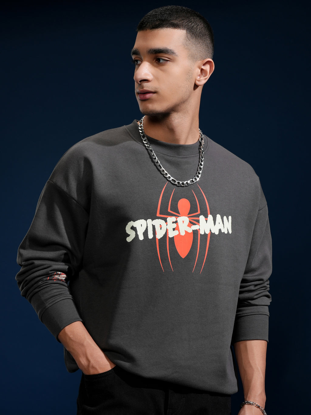 Marvel By Highlander Men Grey Spider-Man Round Neck Pullover Sweatshirt - Grey - Image 6