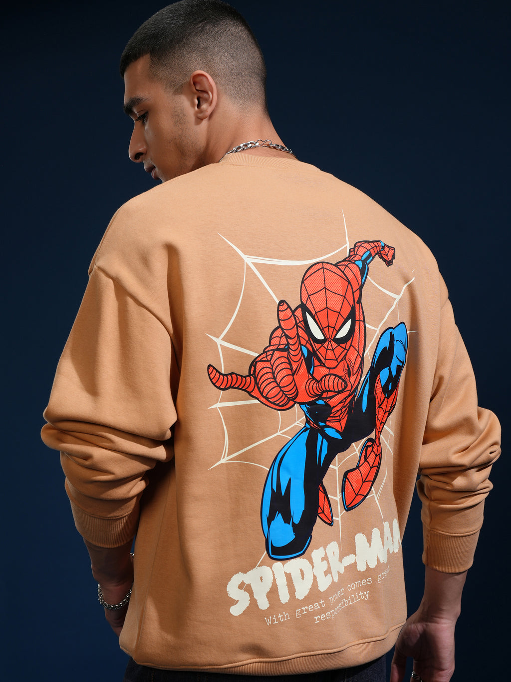 Marvel By Highlander Men Brown Spider-Man Round Neck Pullover Sweatshirt - Brown - Image 1