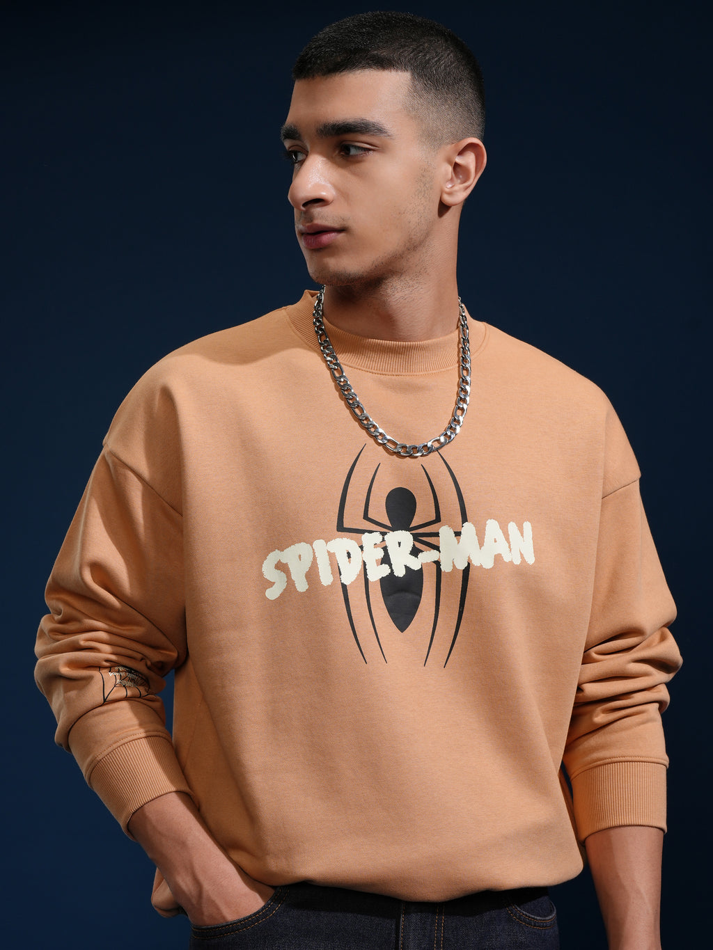 Marvel By Highlander Men Brown Spider-Man Round Neck Pullover Sweatshirt - Brown - Image 3