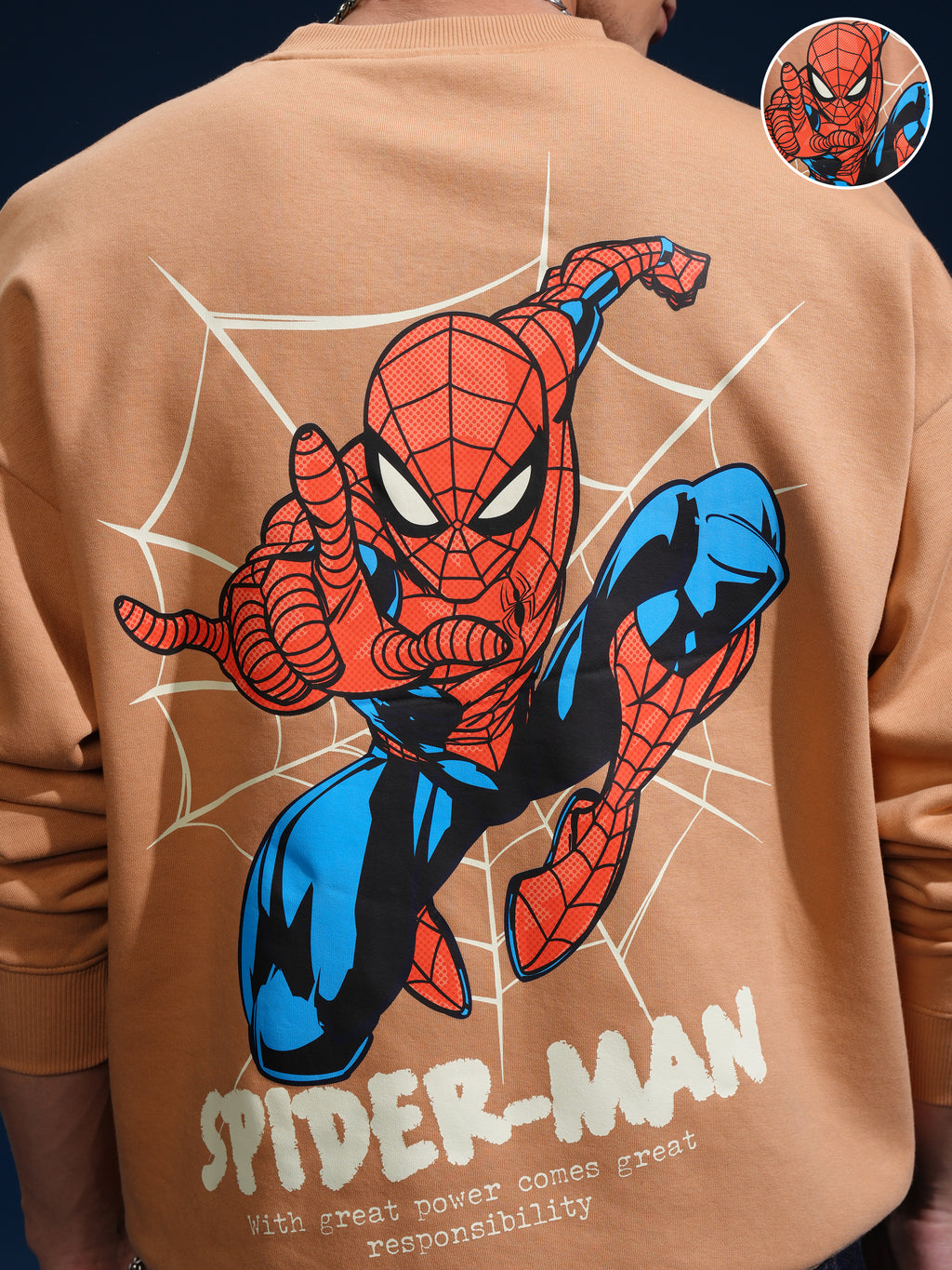 Marvel By Highlander Men Brown Spider-Man Round Neck Pullover Sweatshirt - Brown - Image 5