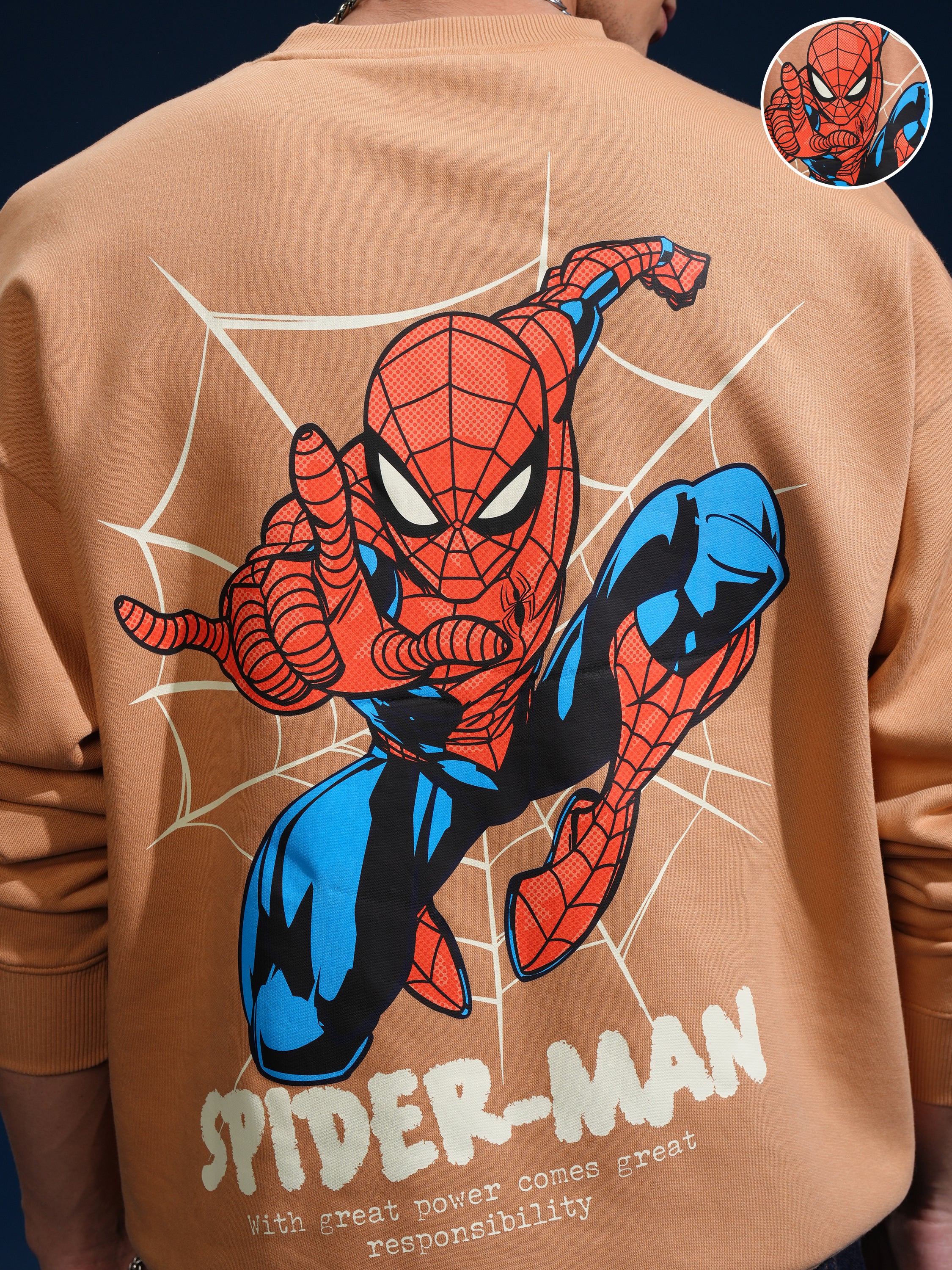 Marvel By Highlander Men Brown Spider-Man Round Neck Pullover Sweatshirt - Brown - Image 5