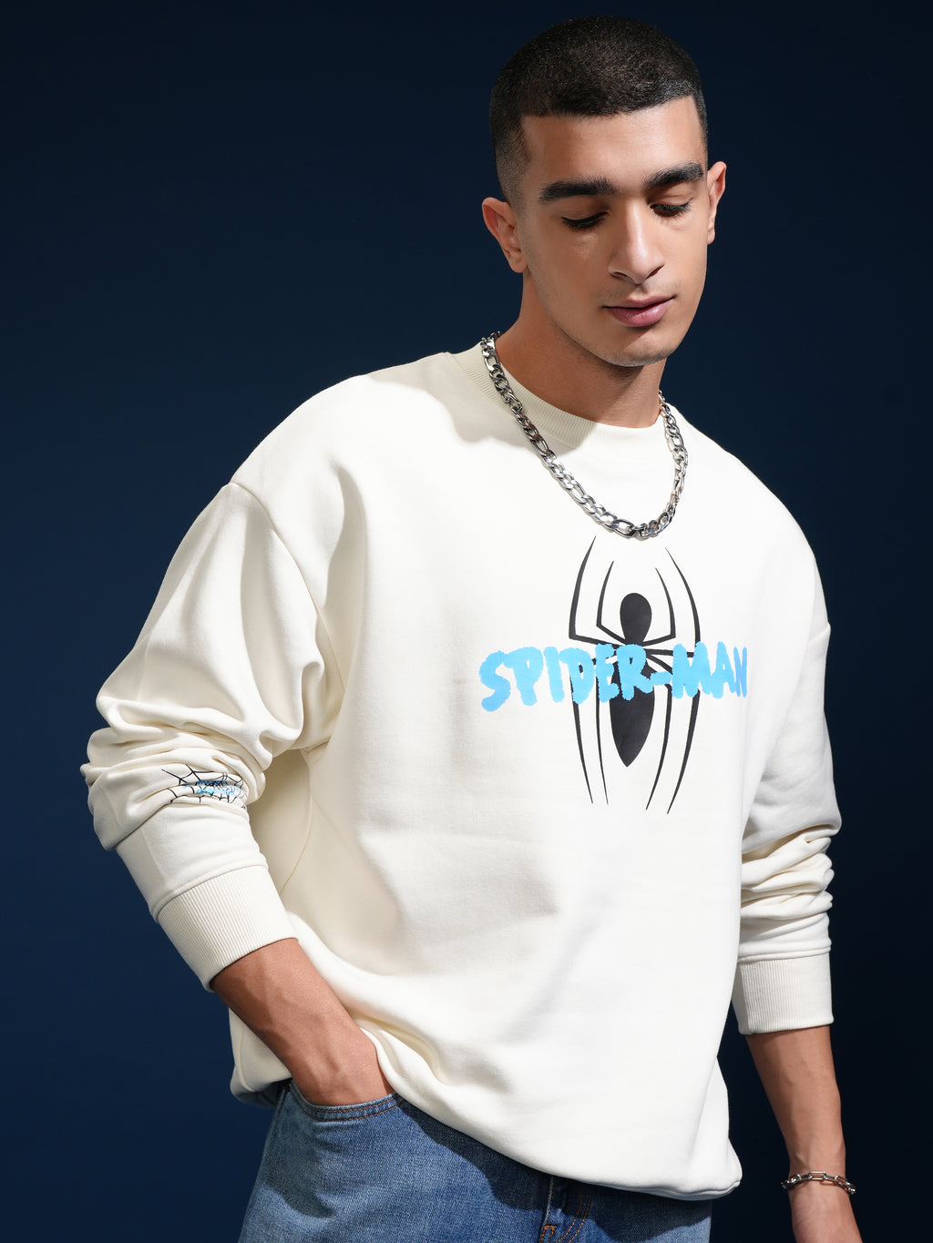 Marvel By Highlander Men White Spider-Man Round Neck Pullover Sweatshirt - White - Image 3