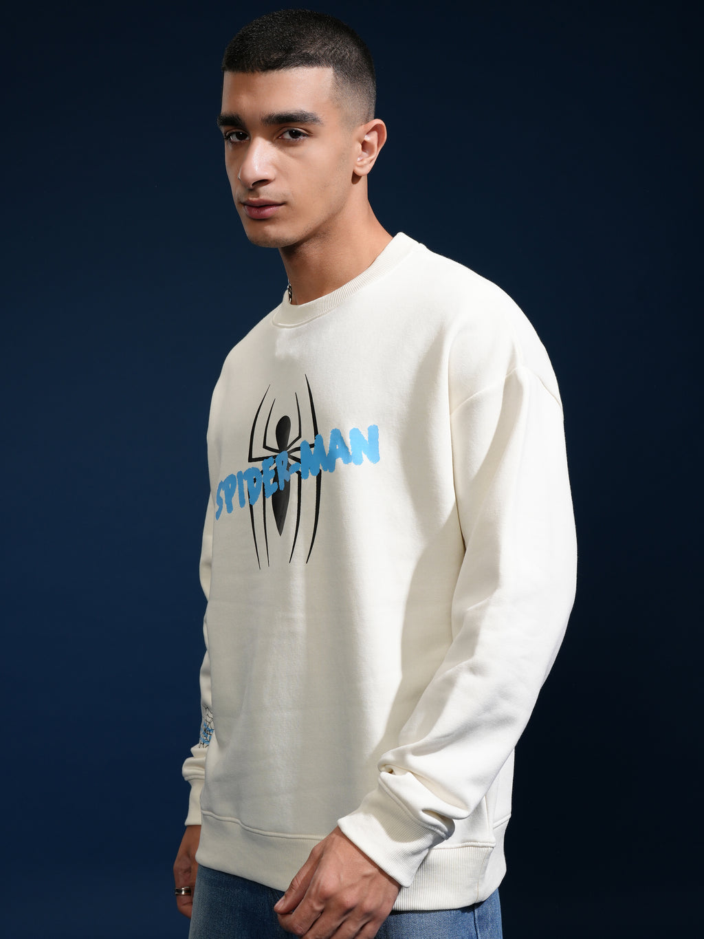 Marvel By Highlander Men White Spider-Man Round Neck Pullover Sweatshirt - White - Image 4