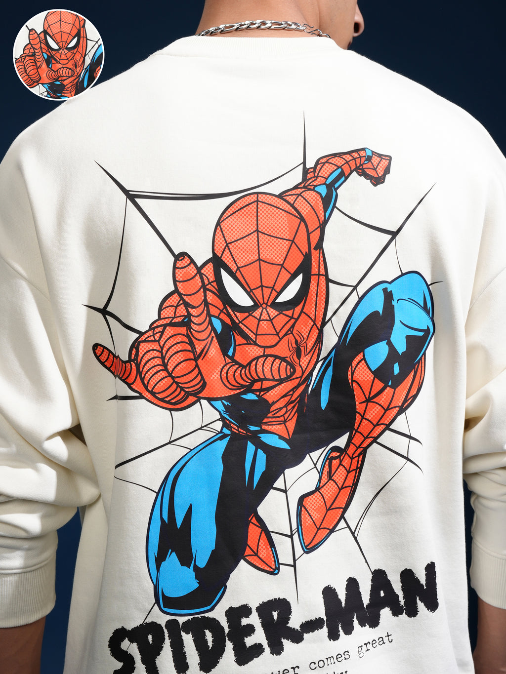 Marvel By Highlander Men White Spider-Man Round Neck Pullover Sweatshirt - White - Image 5