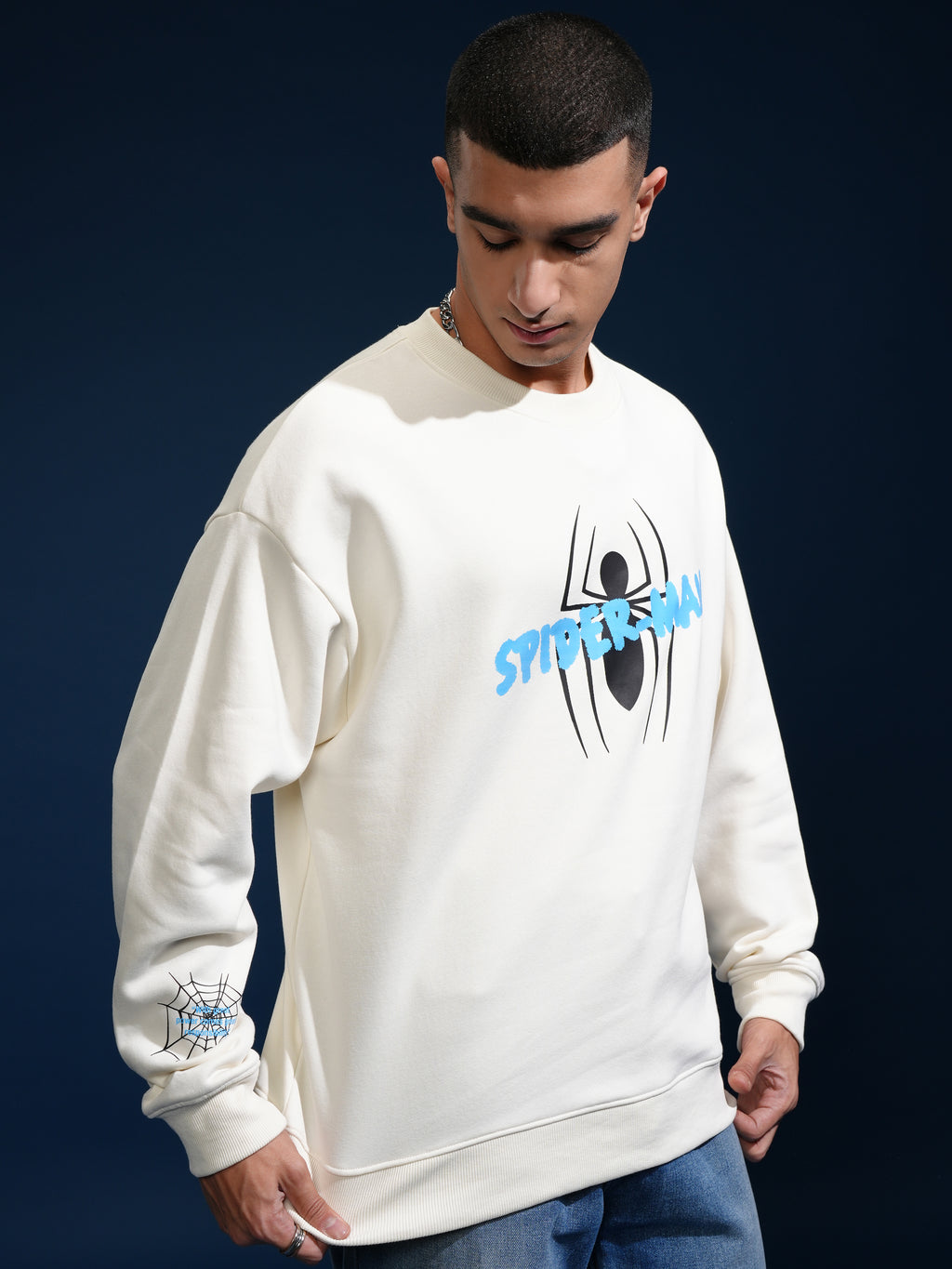 Marvel By Highlander Men White Spider-Man Round Neck Pullover Sweatshirt - White - Image 6