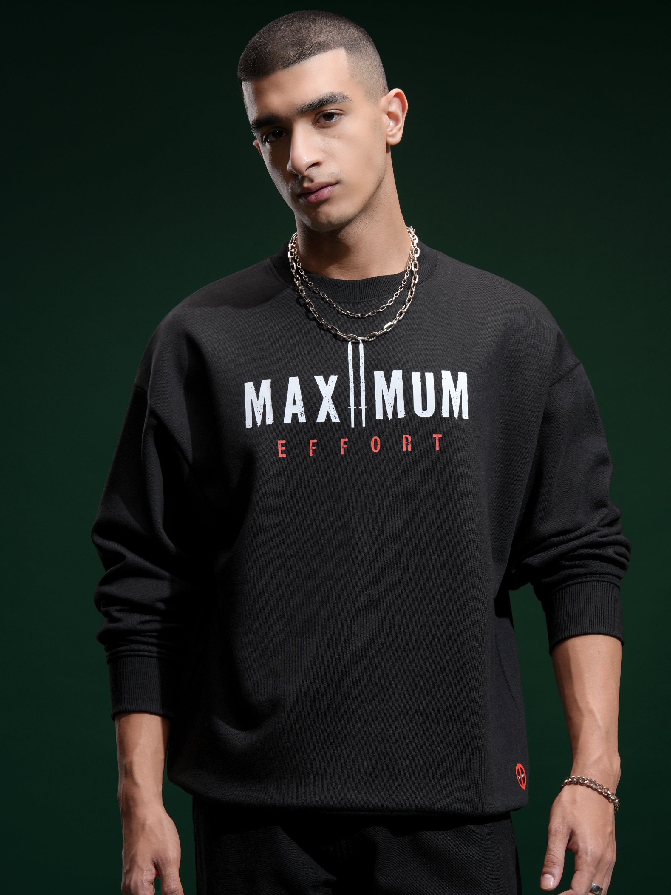 Marvel By Highlander Men Black Deadpool Round Neck Pullover Sweatshirt - Black - Image 3