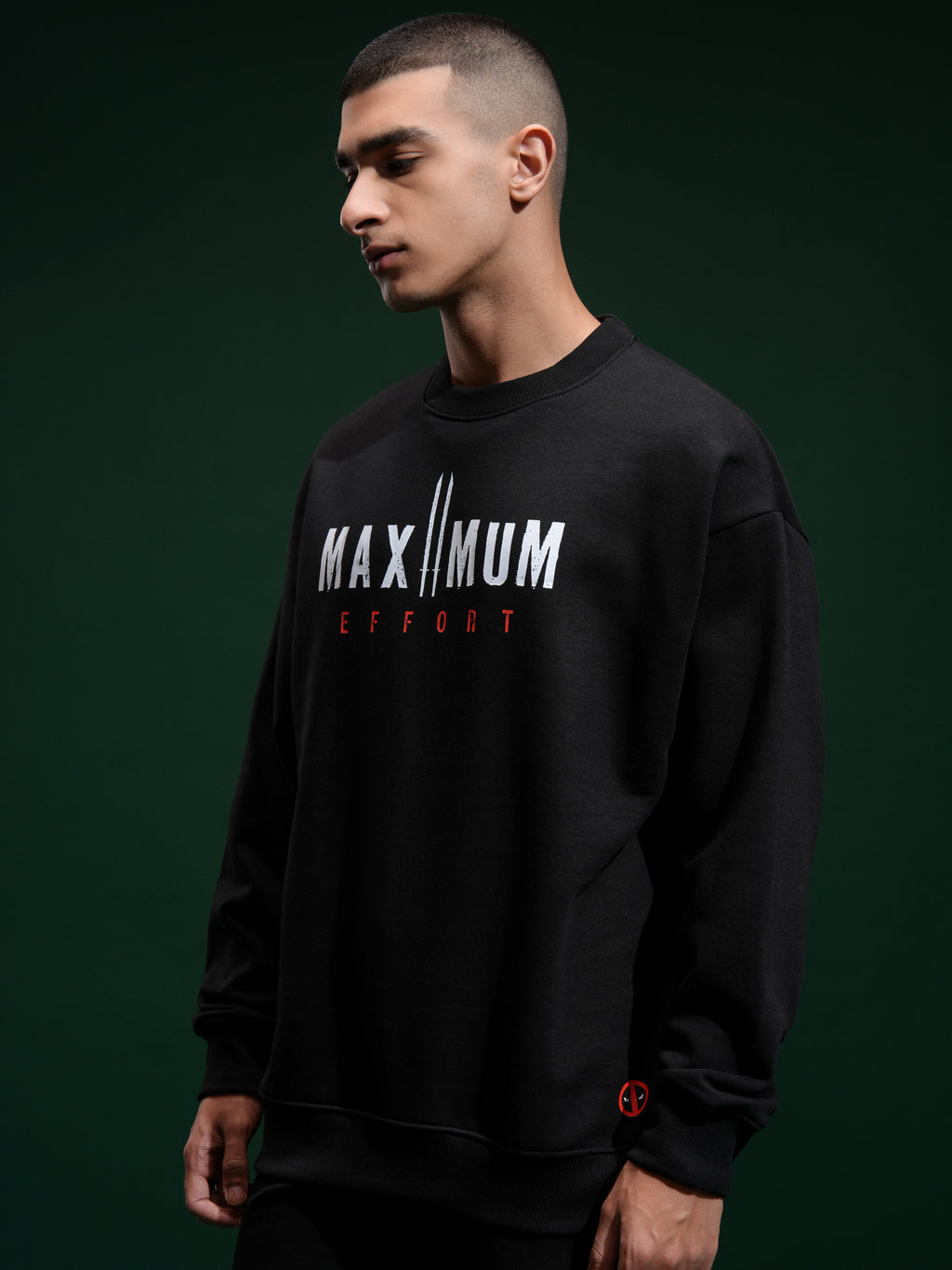 Marvel By Highlander Men Black Deadpool Round Neck Pullover Sweatshirt - Black - Image 4