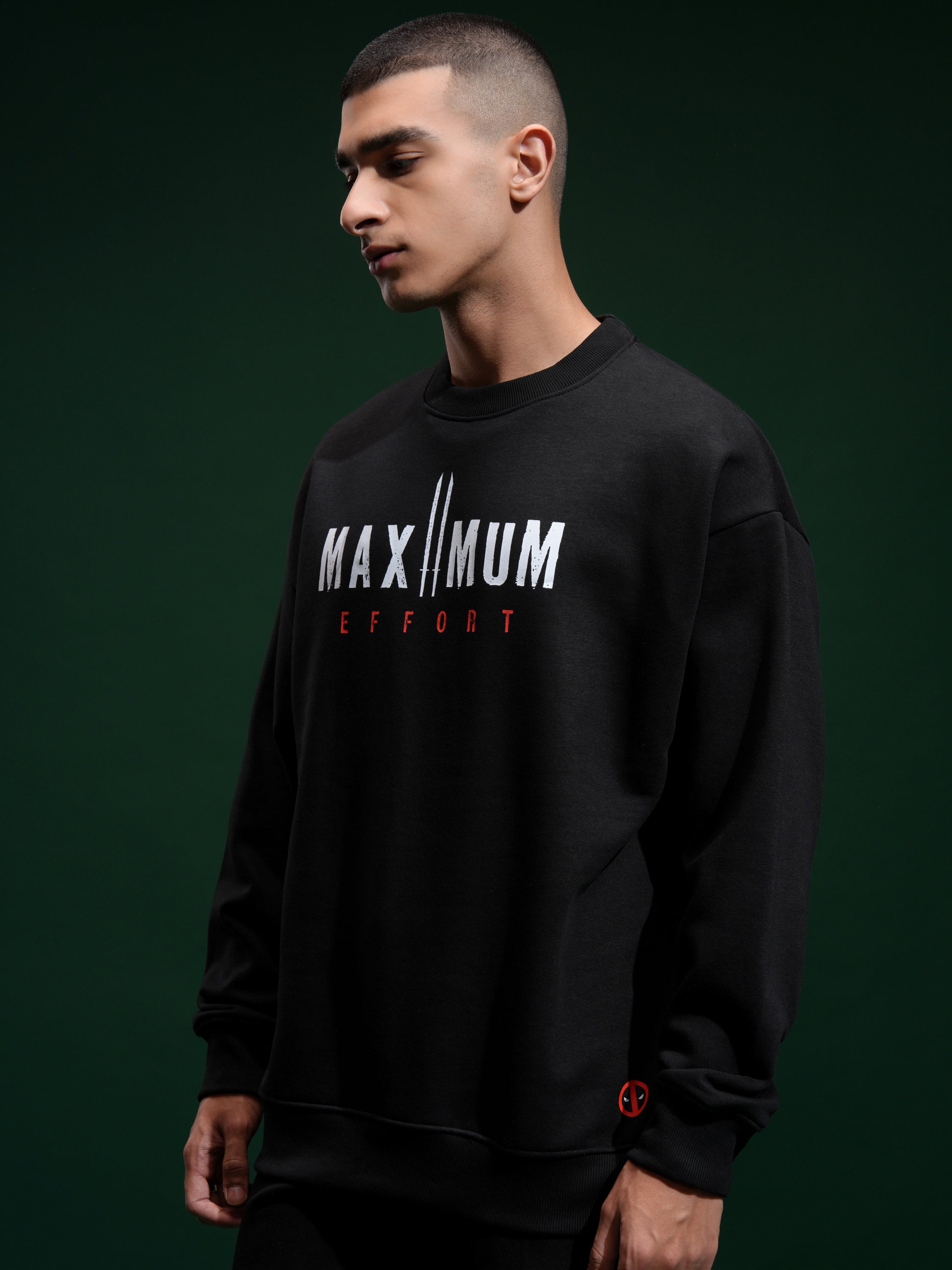 Marvel By Highlander Men Black Deadpool Round Neck Pullover Sweatshirt - Black - Image 4