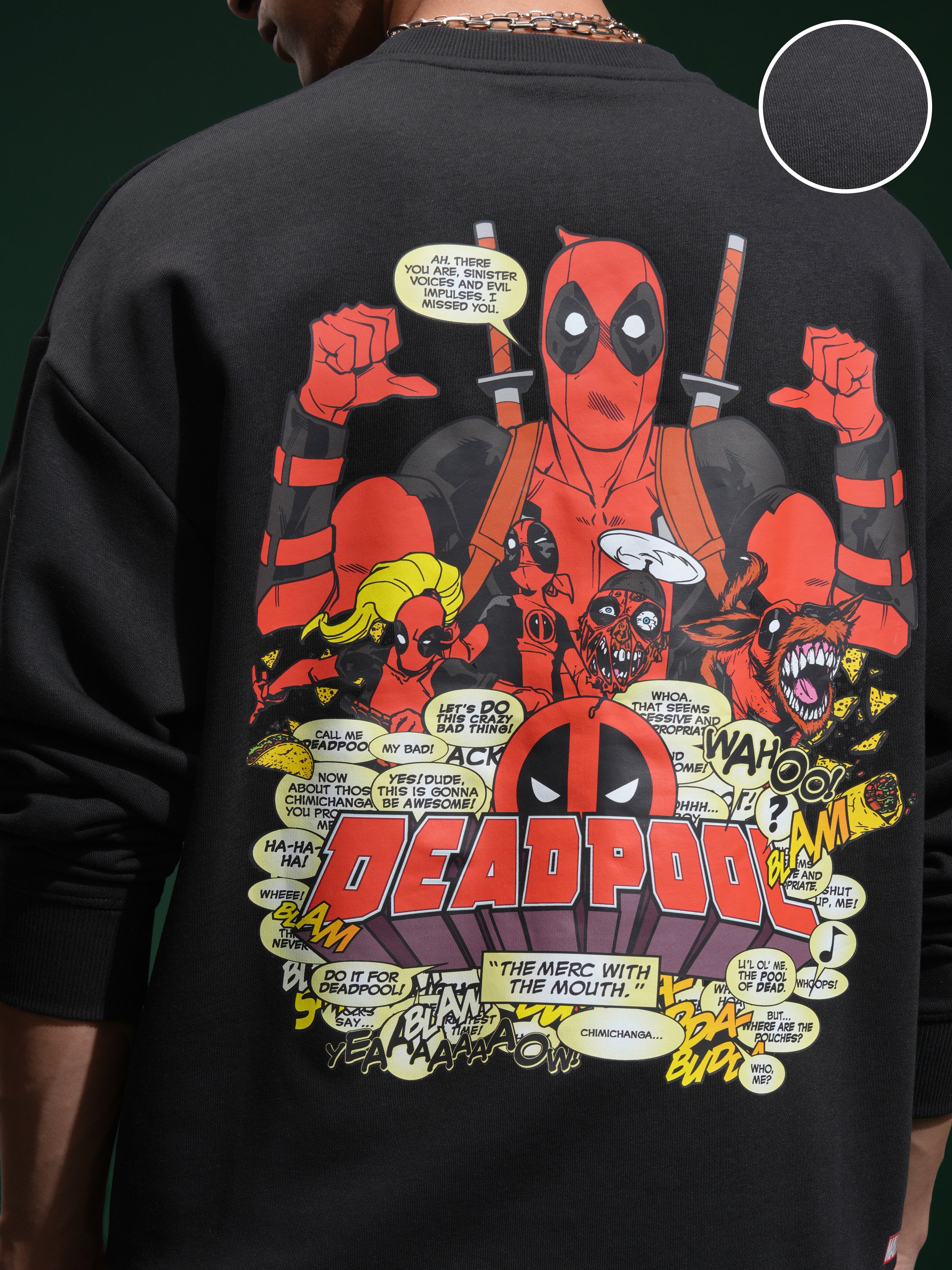 Marvel By Highlander Men Black Deadpool Round Neck Pullover Sweatshirt - Black - Image 5