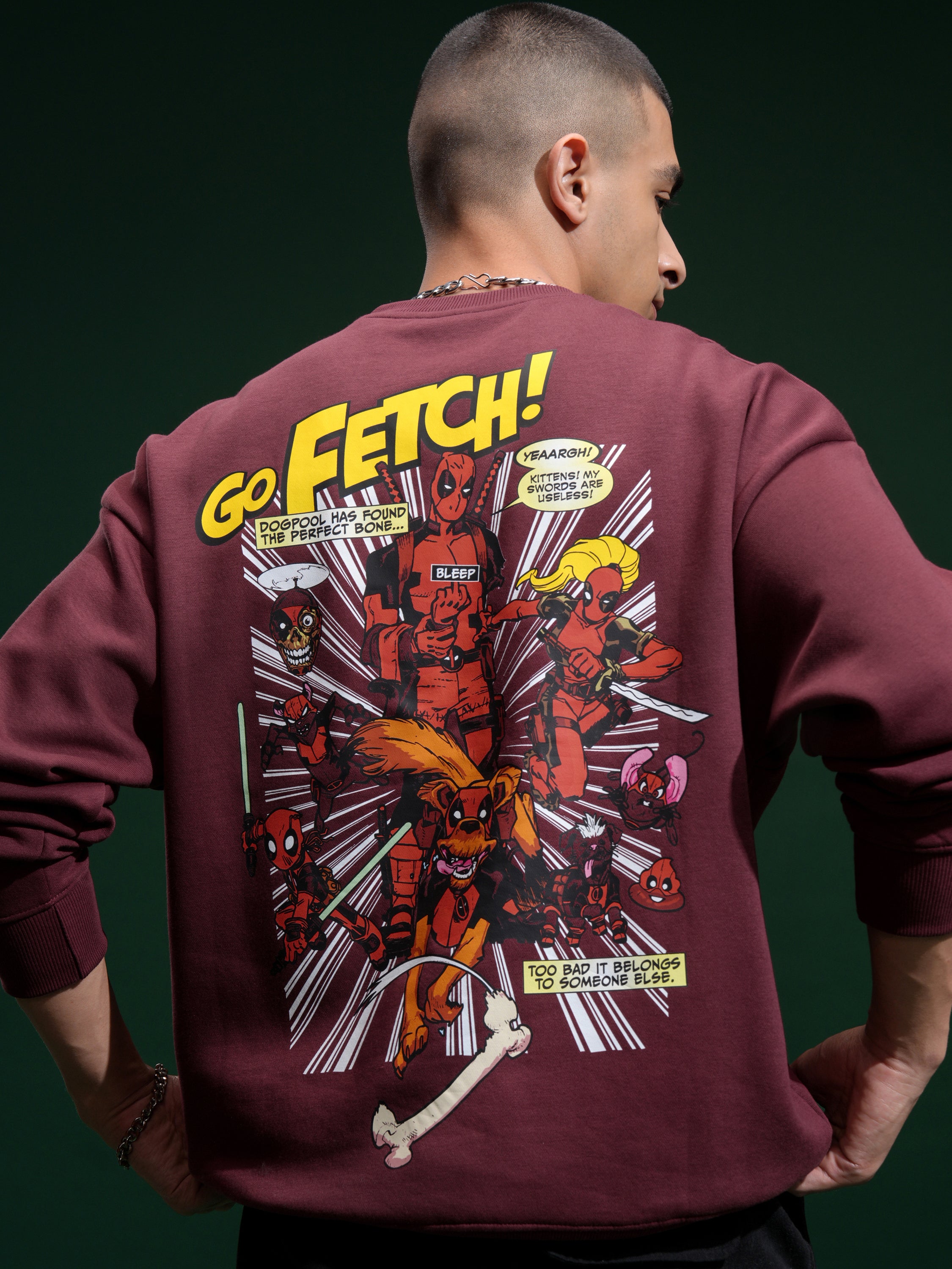 Marvel By Highlander Men Maroon Deadpool Round Neck Pullover Sweatshirt - Maroon - Image 1