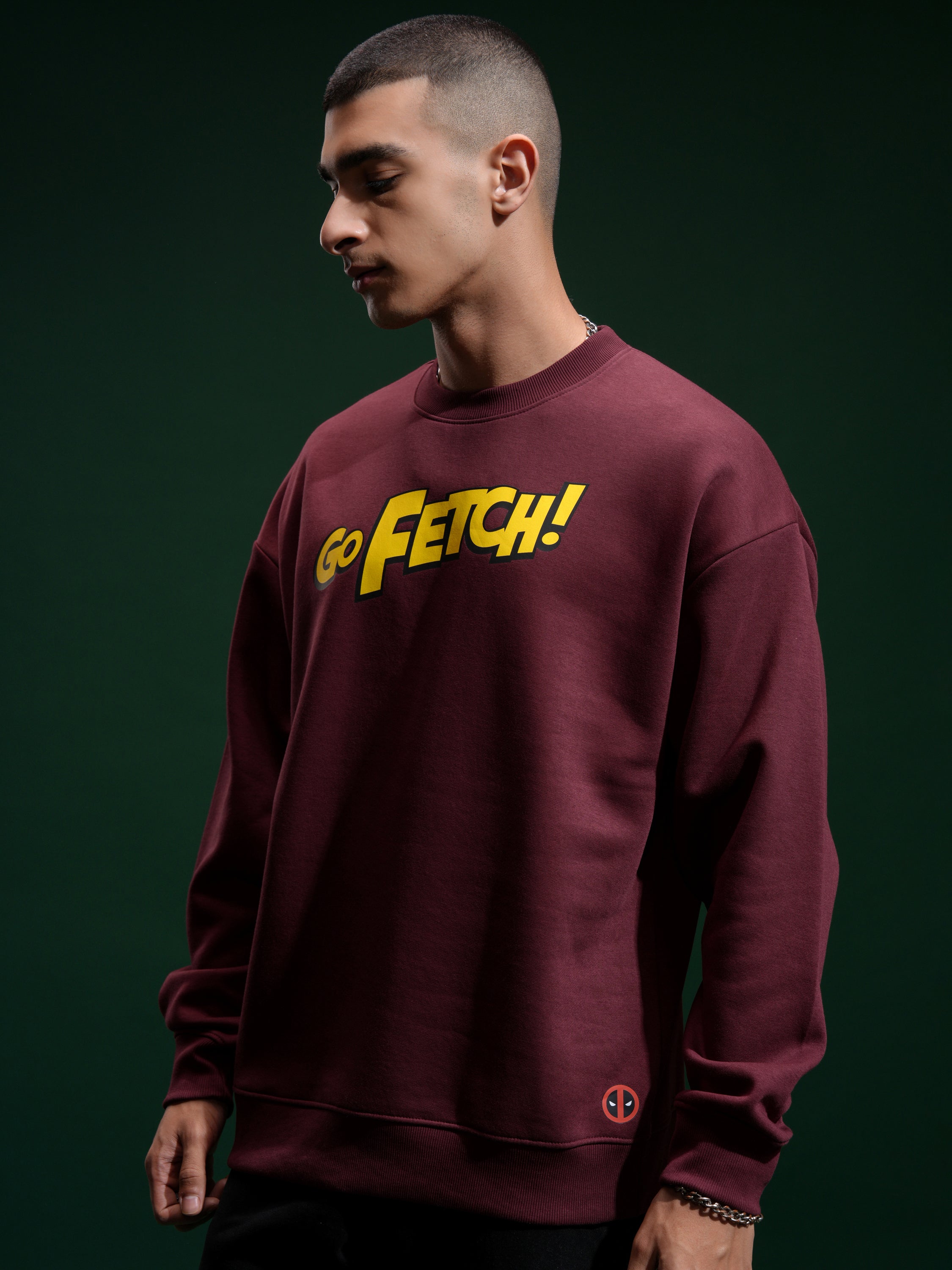 Marvel By Highlander Men Maroon Deadpool Round Neck Pullover Sweatshirt - Maroon - Image 4