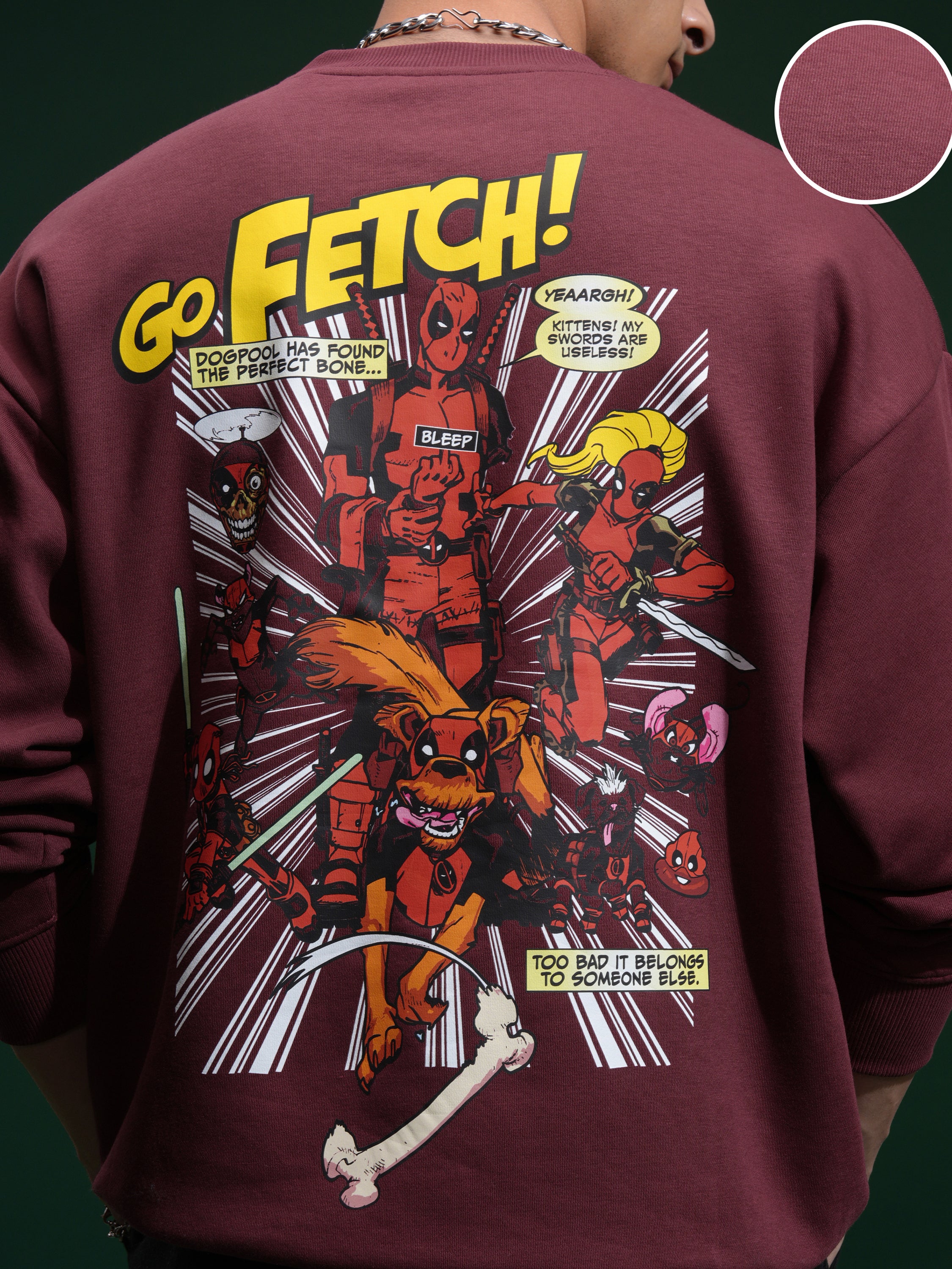 Marvel By Highlander Men Maroon Deadpool Round Neck Pullover Sweatshirt - Maroon - Image 5