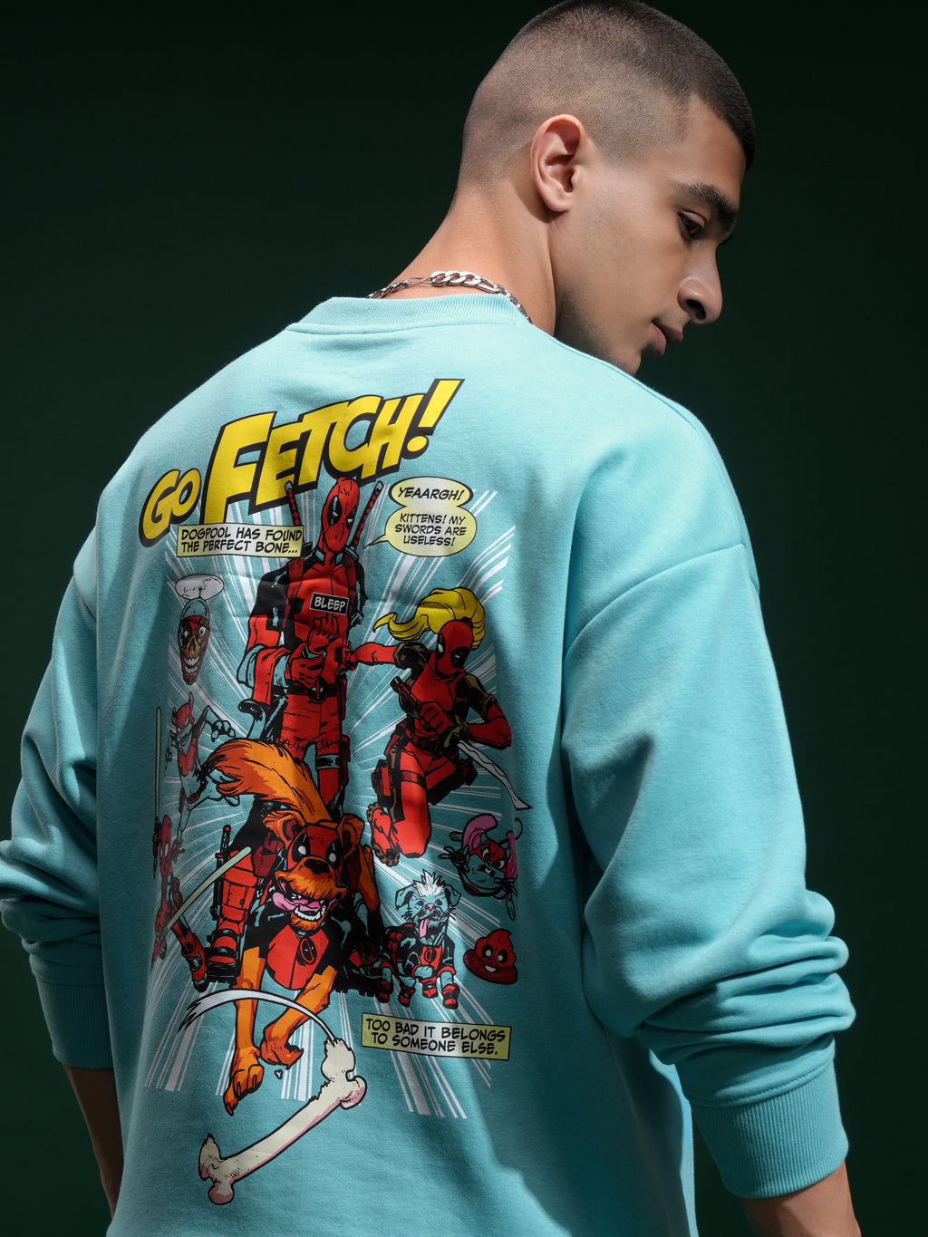 Marvel By Highlander Men Blue Deadpool Round Neck Pullover Sweatshirt - Blue - Image 1