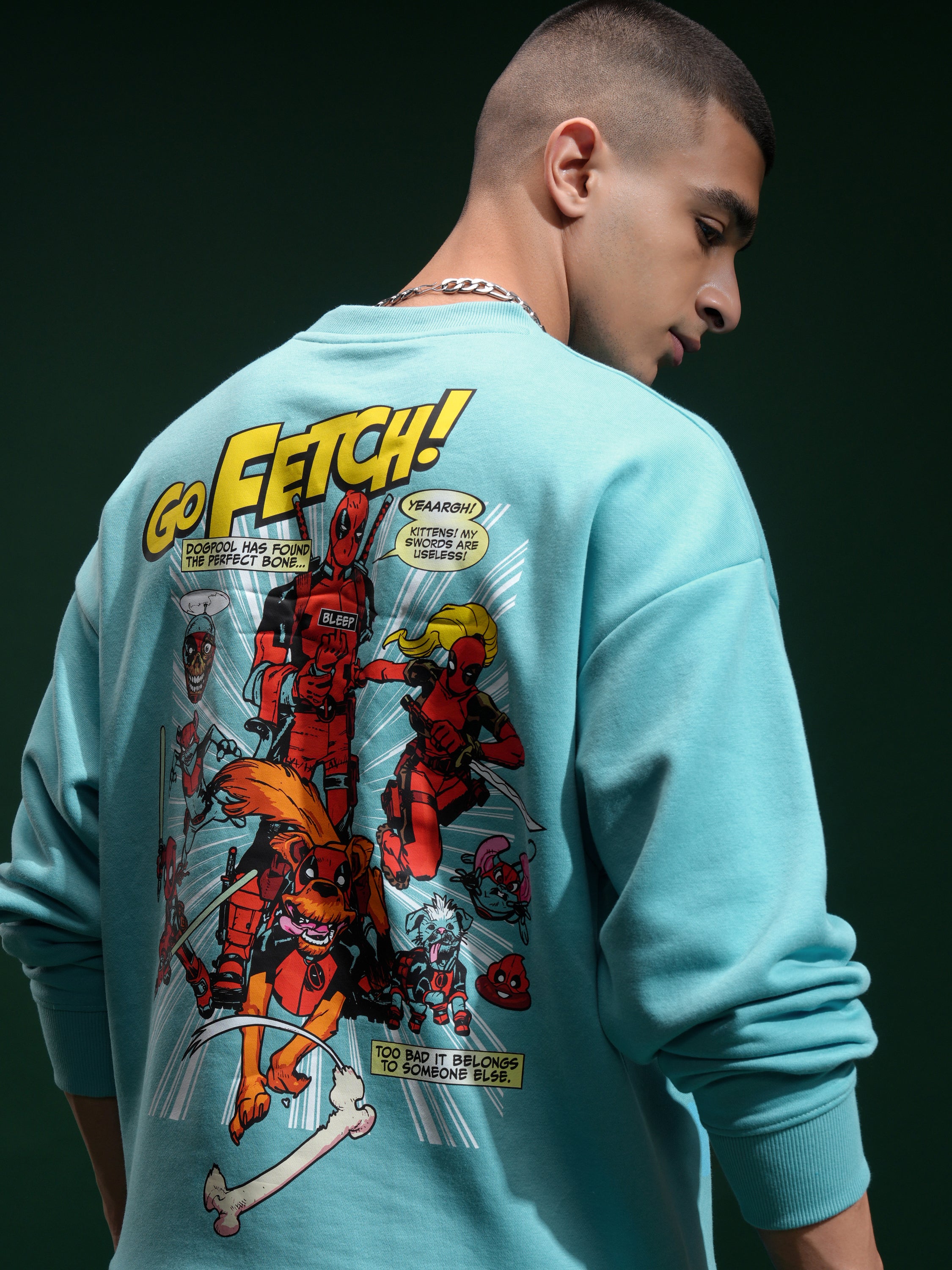 Marvel By Highlander Men Blue Deadpool Round Neck Pullover Sweatshirt - Blue - Image 1