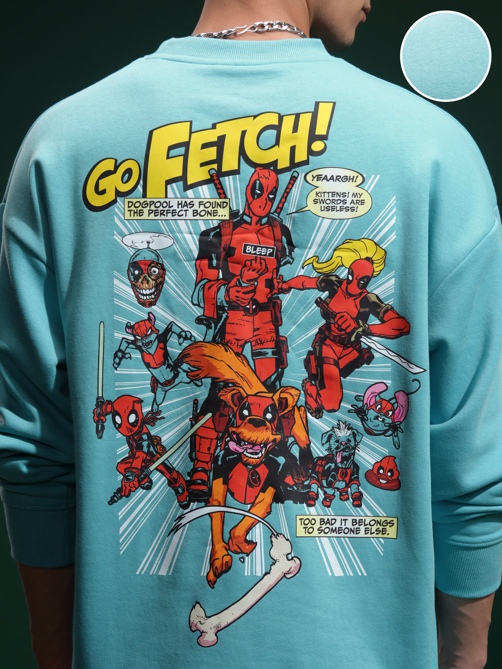 Marvel By Highlander Men Blue Deadpool Round Neck Pullover Sweatshirt - Blue - Image 5