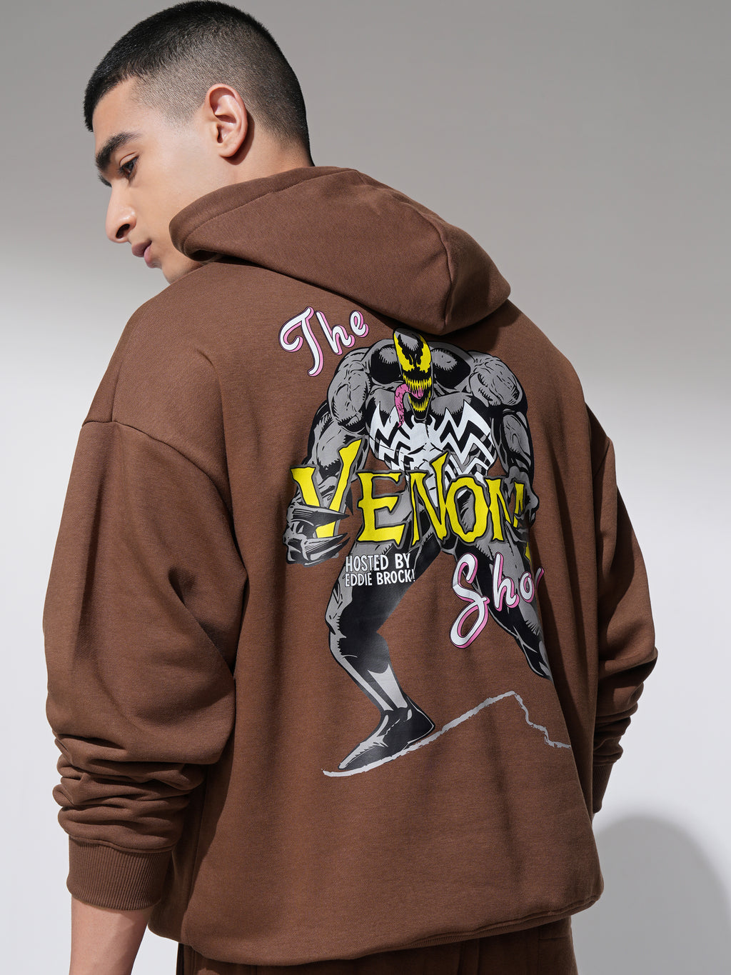 Marvel By Highlander Men Brown Venom Hooded Pullover Sweatshirt - Brown - Image 1