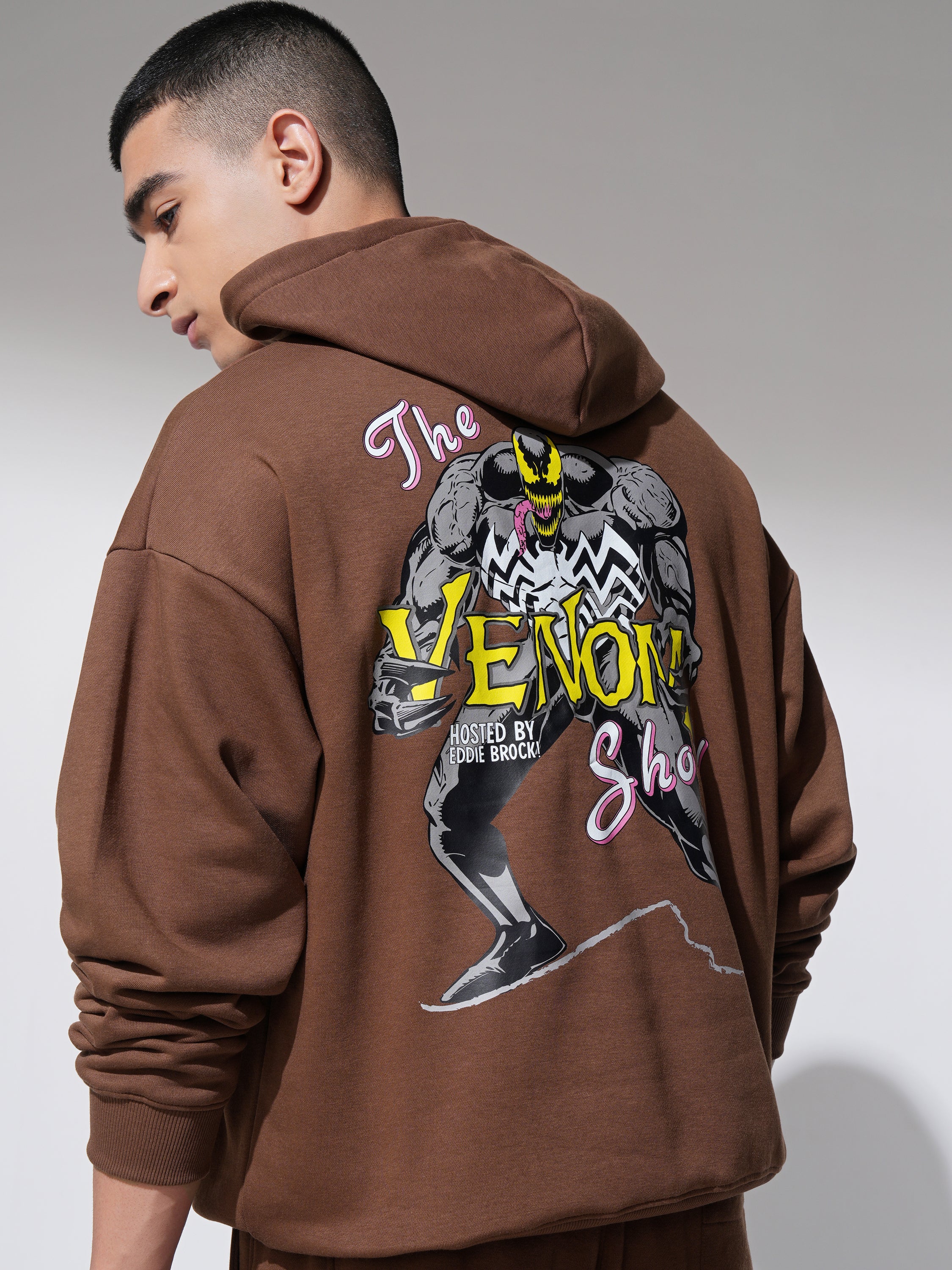 Marvel By Highlander Men Brown Venom Hooded Pullover Sweatshirt - Brown - Image 1