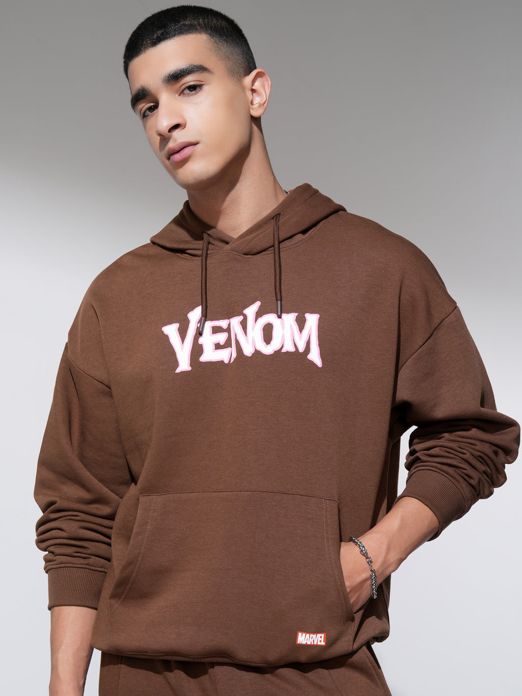 Marvel By Highlander Men Brown Venom Hooded Pullover Sweatshirt - Brown - Image 3