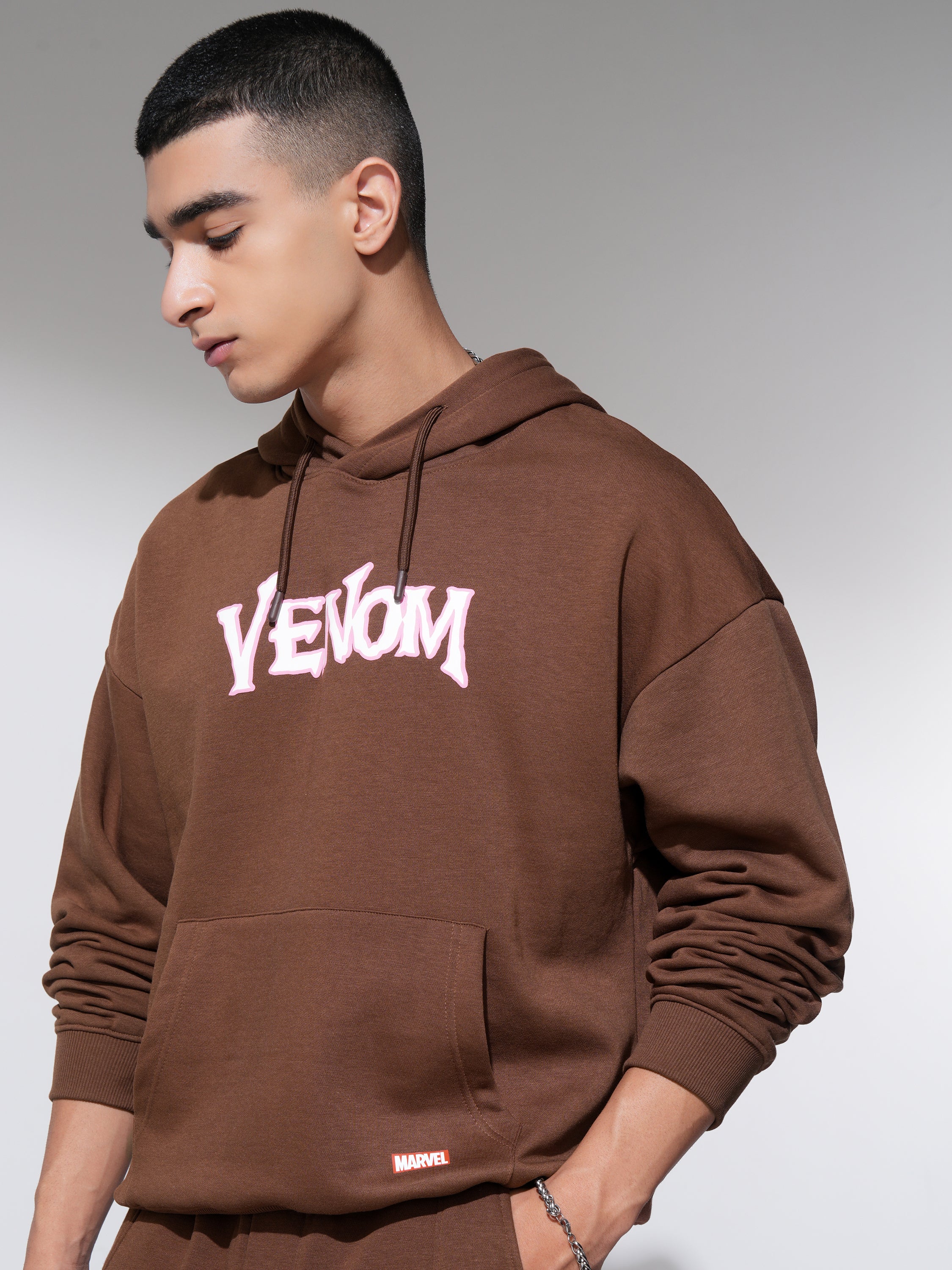 Marvel By Highlander Men Brown Venom Hooded Pullover Sweatshirt - Brown - Image 4