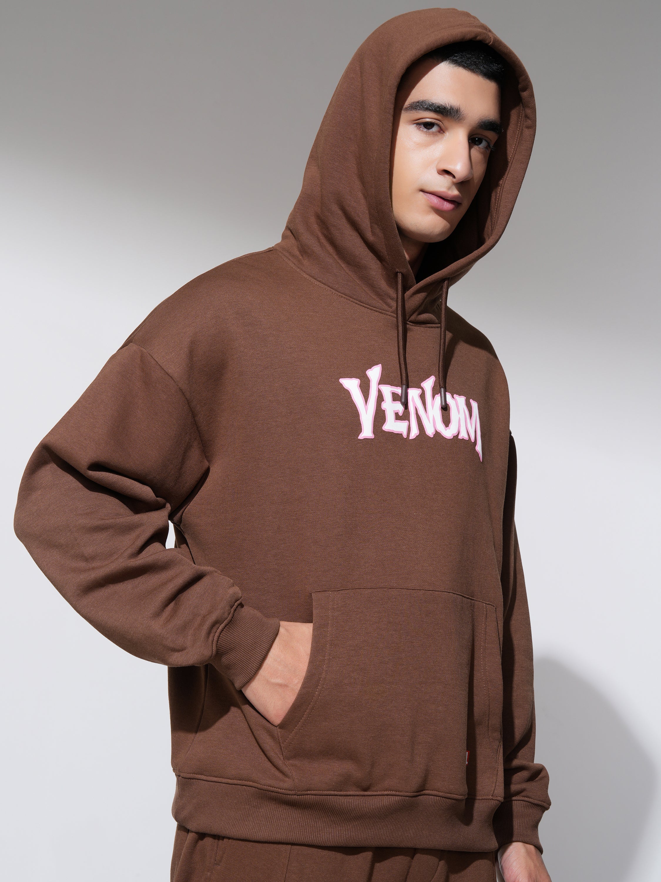 Marvel By Highlander Men Brown Venom Hooded Pullover Sweatshirt - Brown - Image 6