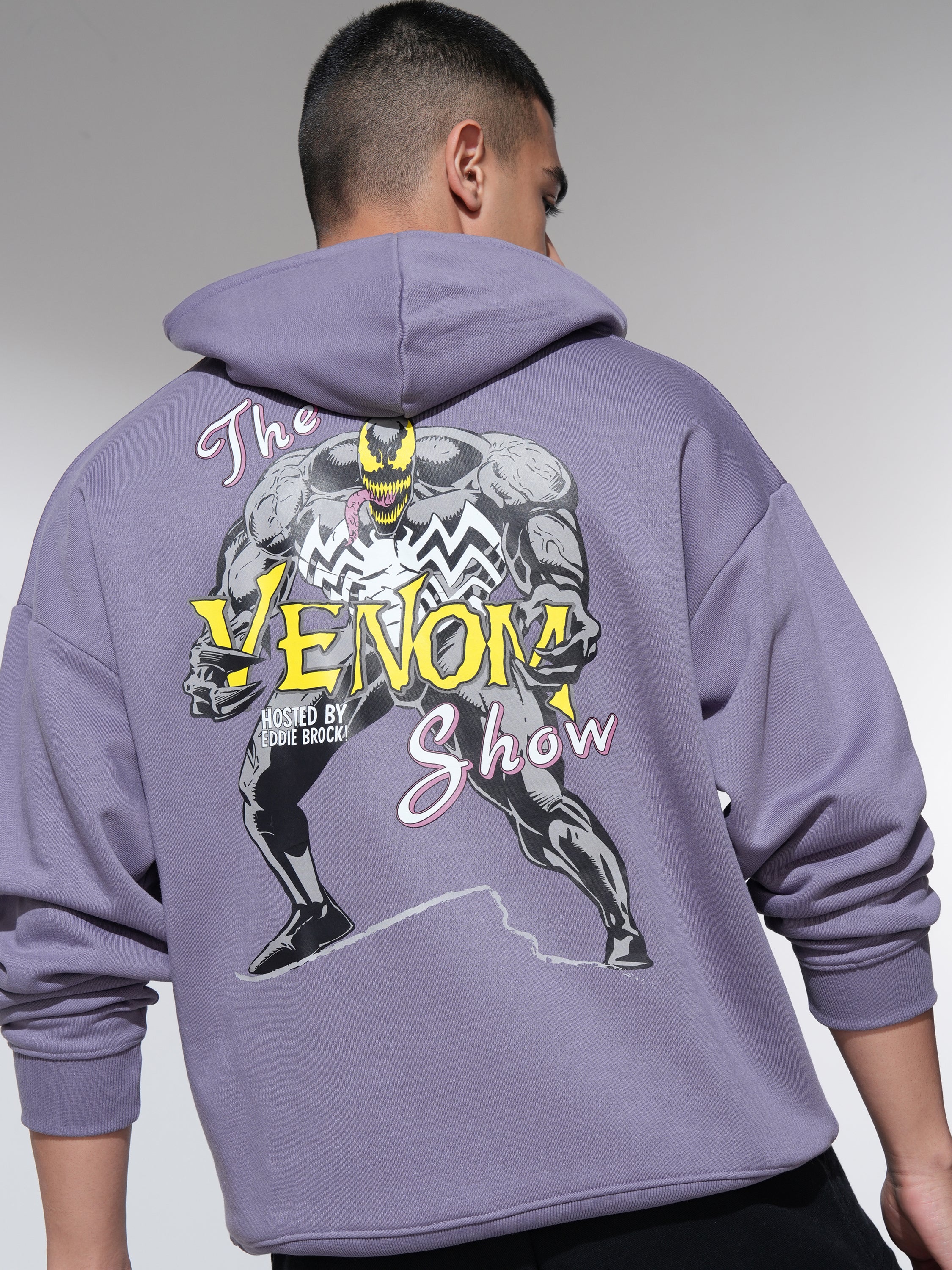 Marvel By Highlander Men Purple Venom Hooded Pullover Sweatshirt - Purple - Image 1